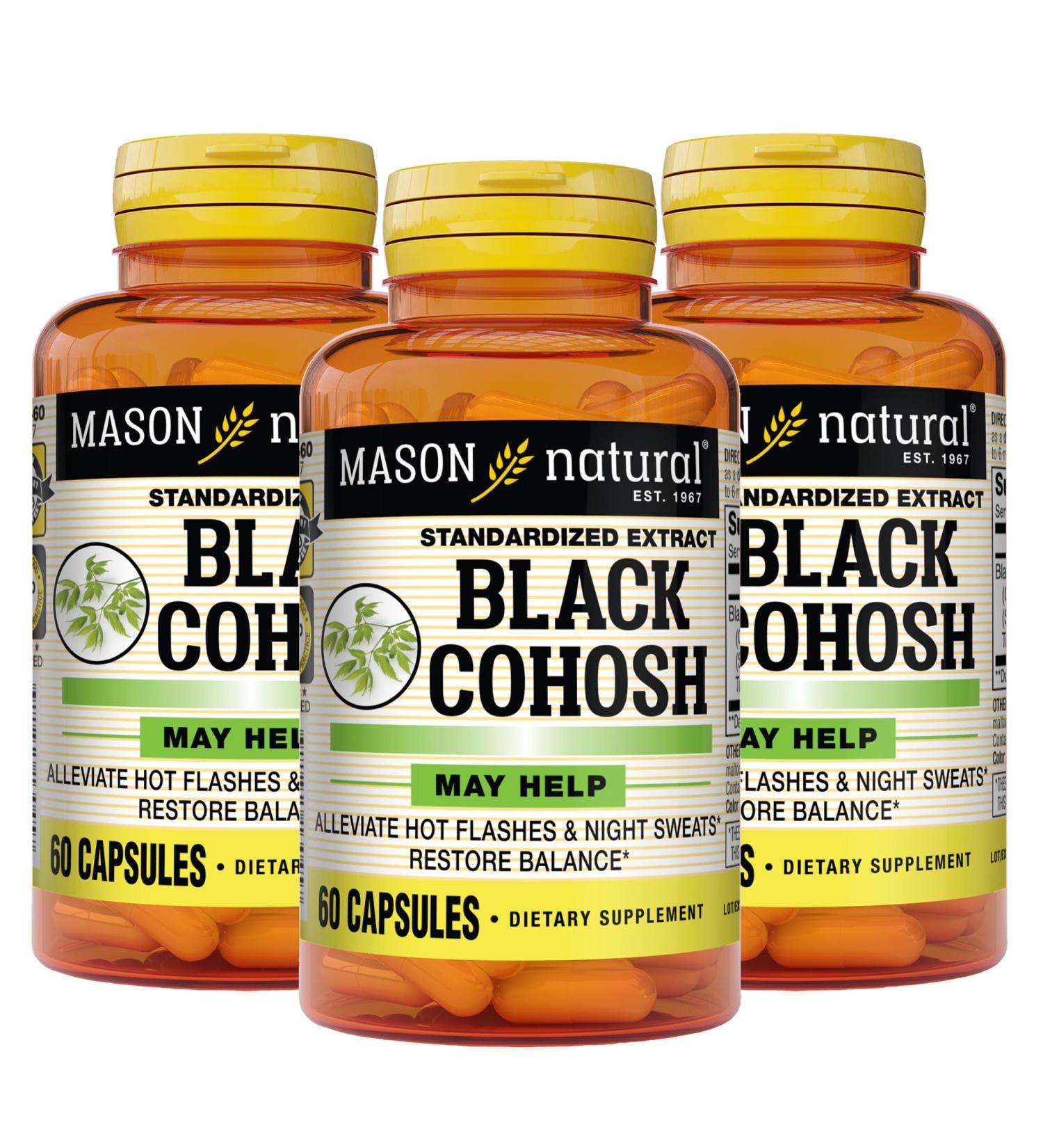 Mason Natural Black Cohosh Alleviates Hot Flashes & Night Sweats Restores Hormonal Balance Herbal Supplement Beige 60 Count Pack of 3 - Buy Online on GoSupps.com