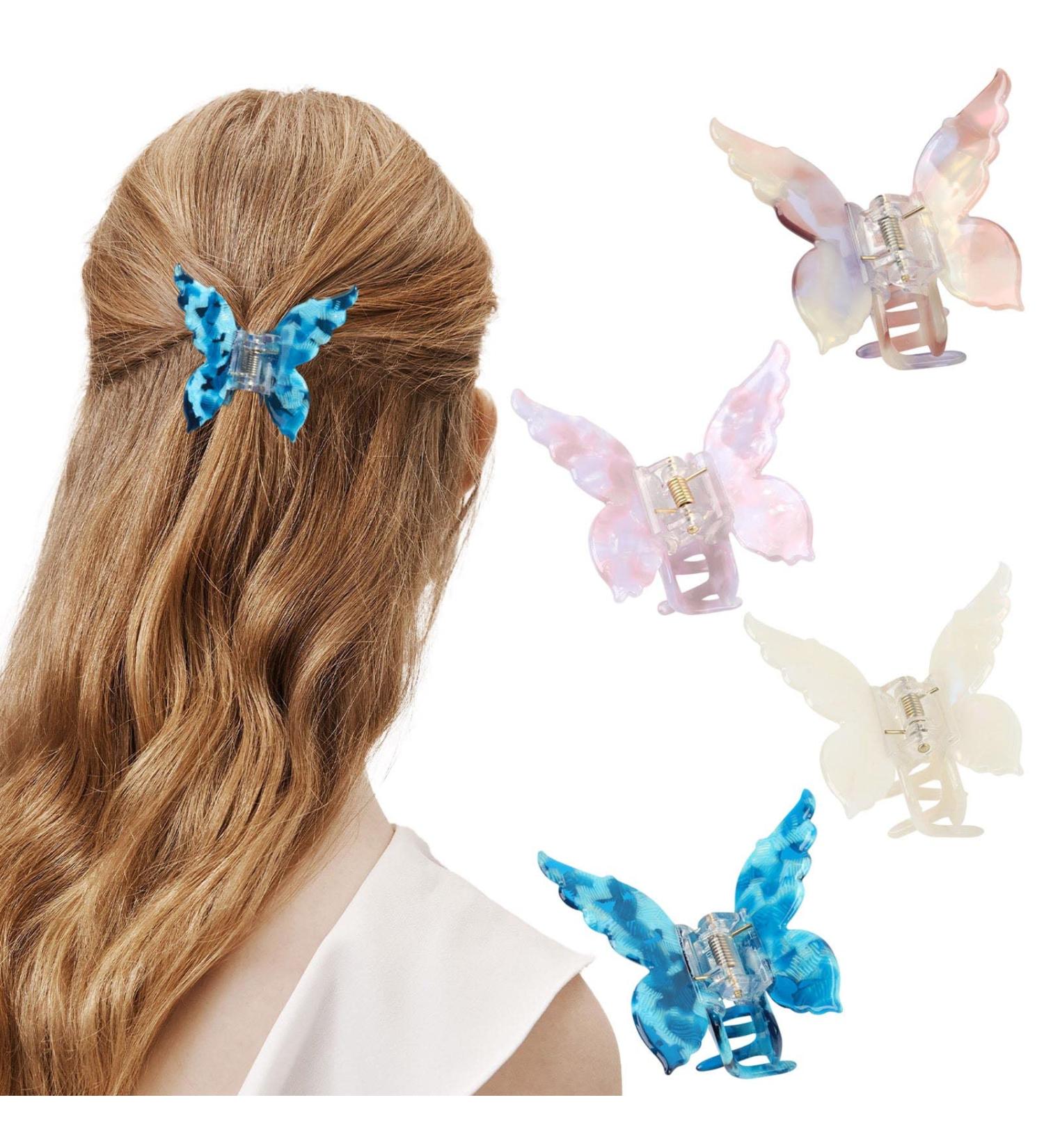 4PCS Tortoise Shell Butterfly Hair Claw Clips - 2.5inch Beautifly Styling Accessories for Women | Thick and Medium Hair | Hair Clips Gift Set - Buy Online on GoSupps.com