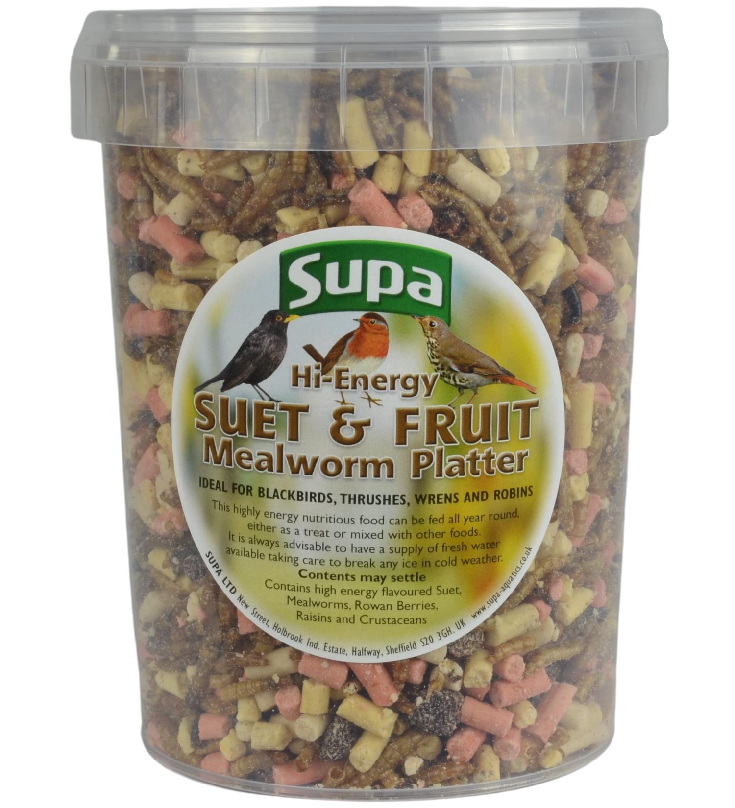 Supa Dried Mealworms Hi-Energy Suet Pellets & Fruit Mix - 1L Bucket | Protein-Rich Garden Bird Treat | Attract More Birds with Quality Wild Bird Food - Buy Online on GoSupps.com