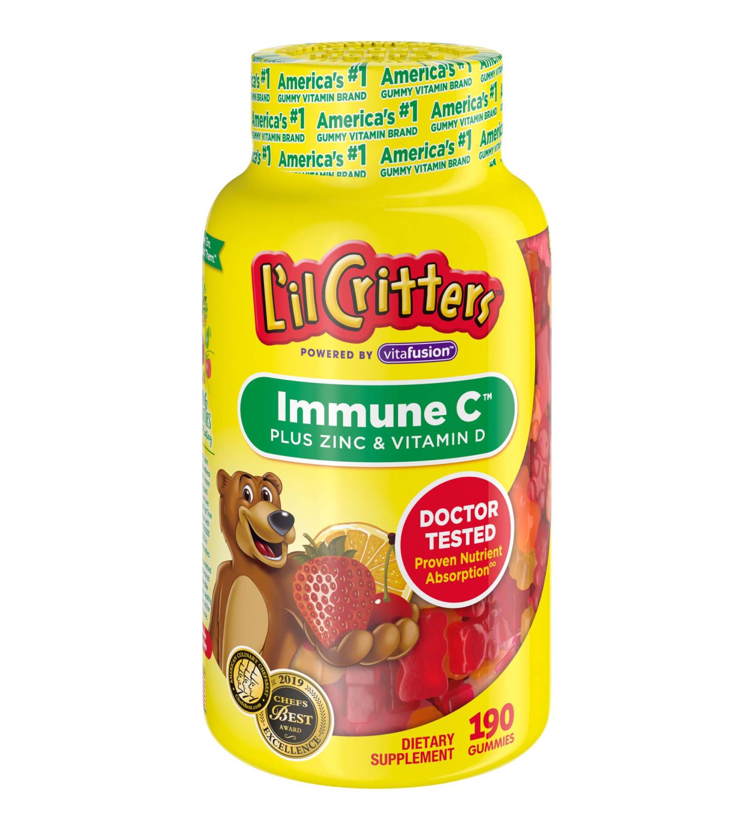 L'il Critters Kids Immune C Gummy Supplement | Vitamin C, Zinc, Vitamin D3 | 190 ct (95-190 Day Supply) | 4 Delicious Flavors - America's #1 Gummy Vitamin Brand - Buy Online on GoSupps.com