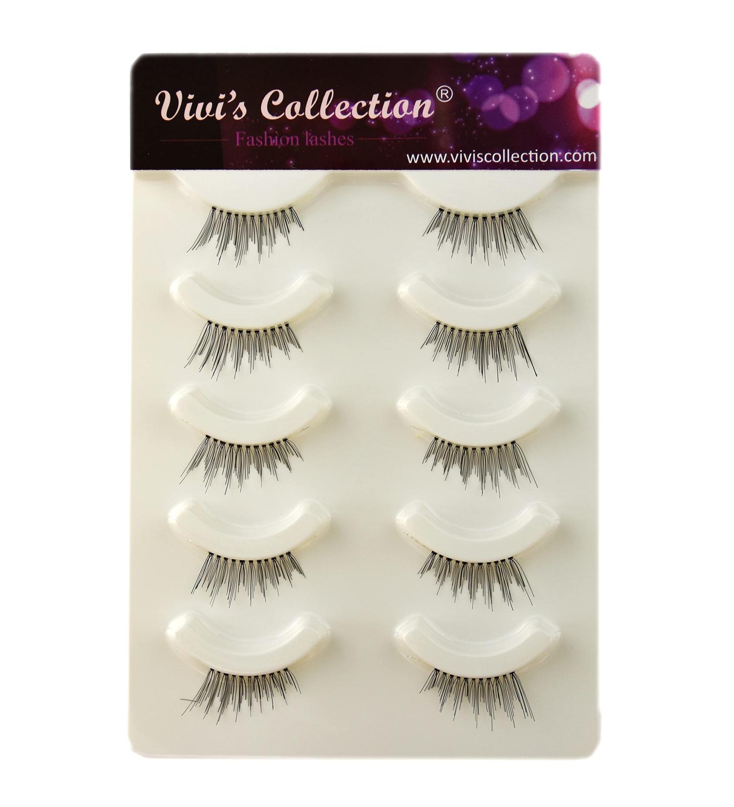 Vivis 5 Pairs Half False Corner Eyelashes Natural Handmade Wispy Clear Soft Band Black Fake Eye Lashes V318