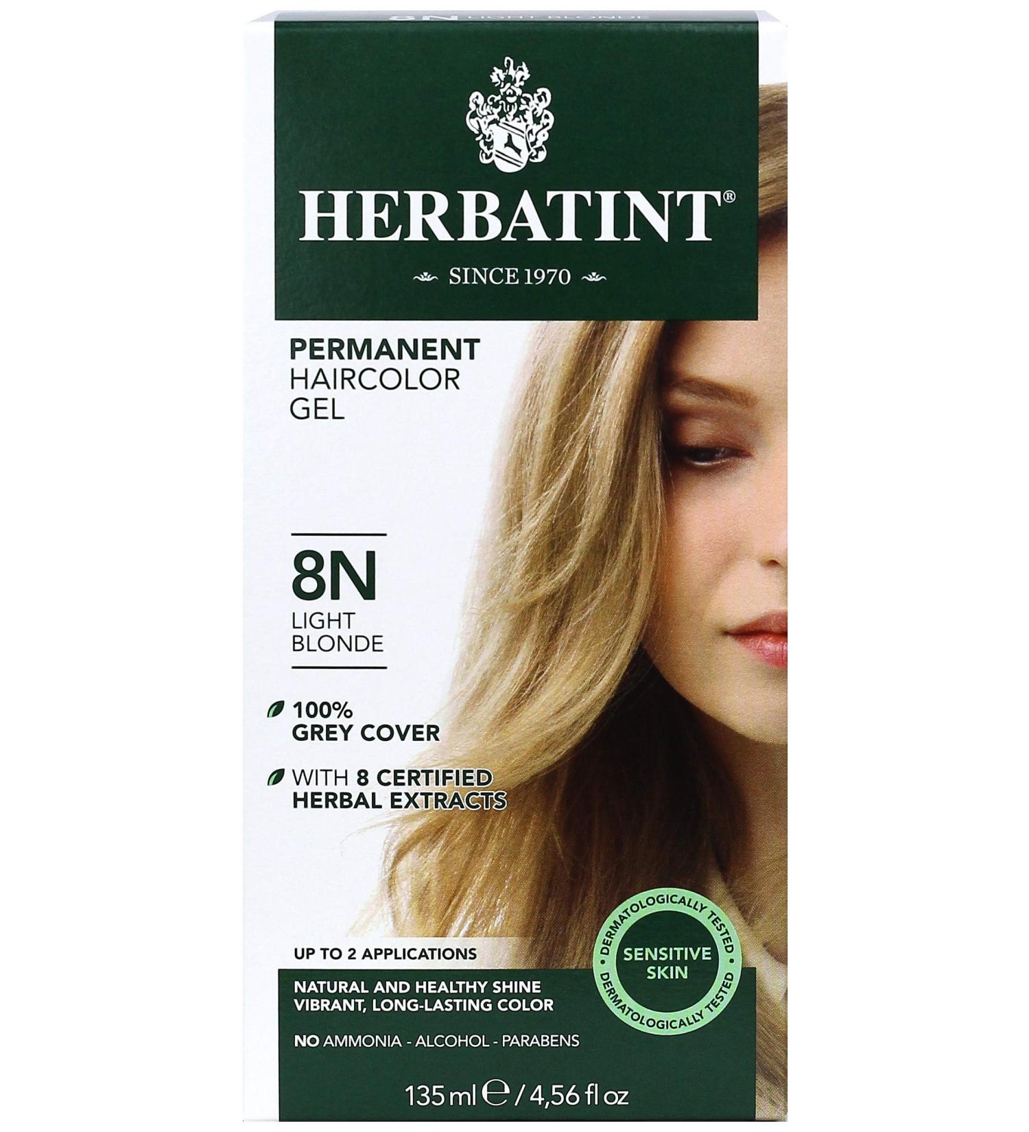 Herbatint Permanent Haircolor Gel 8N Light Blonde 4.56 oz - Alcohol-Free, Vegan Formula for 100% Grey Coverage - Buy Online on GoSupps.com