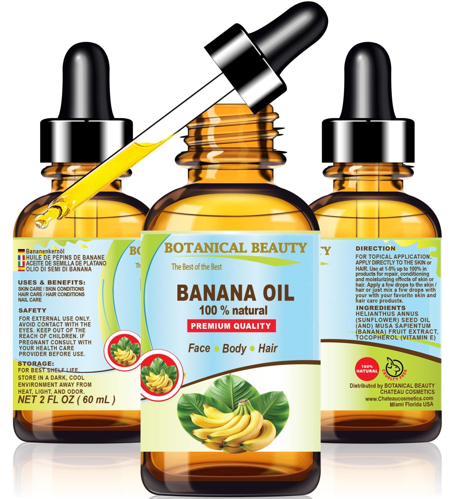 Botanical Beauty BANANA OIL 100% Natural Pure Virgin Unrefined Cold Pressed Carrier Oil for Face Skin Hair Lip Nails for Dry Sensitive Normal Skin 2 Fl Oz 60 ml - Buy Online on GoSupps.com