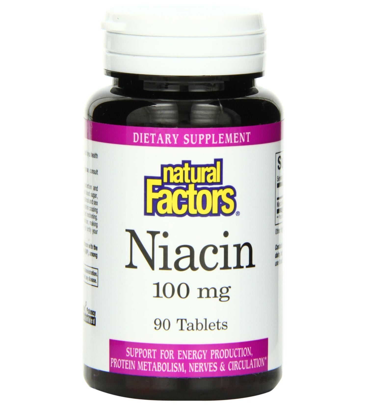 Natural Factors Niacin 100 mg - 90 Tablets for Energy & Healthy Metabolism - Buy Online on GoSupps.com