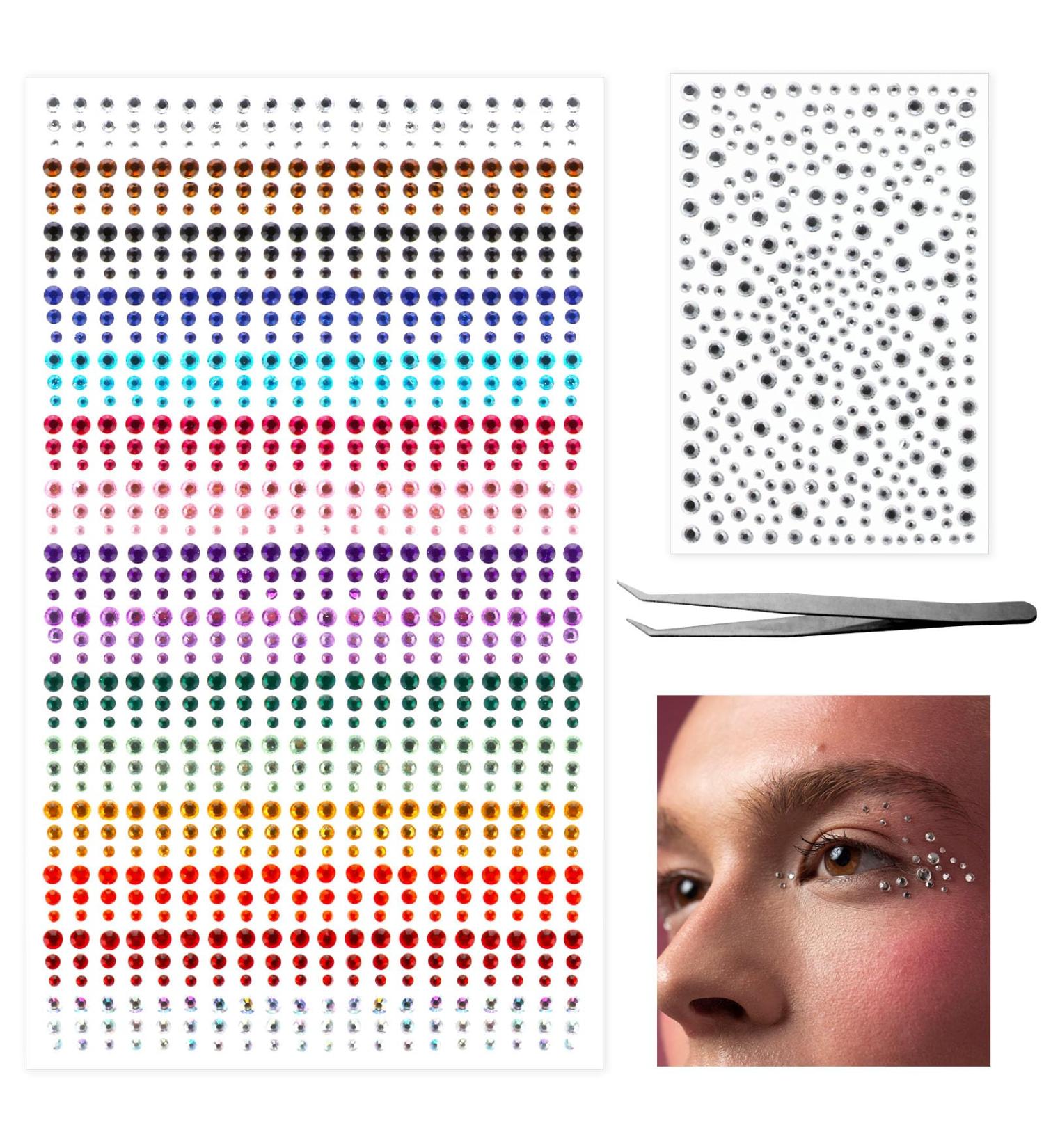 1250 PCS Rhinestone Face Jewels Stick On - Self Adhesive Gems for Makeup, Hair, and Body | DIY Crafts - Buy Online on GoSupps.com