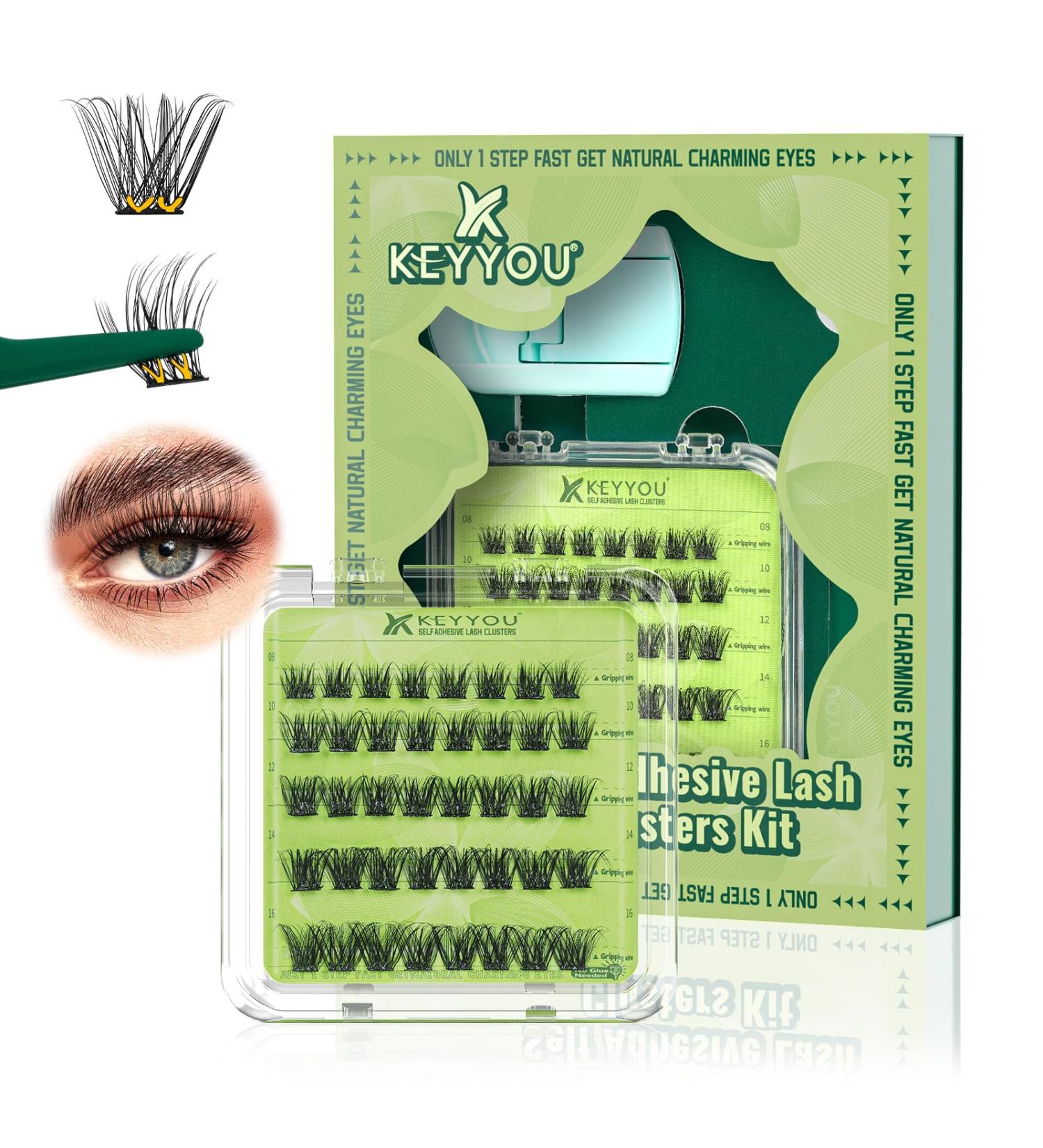 Self Adhesive Eyelashes - 40pcs Lash Extension Kit with Applicator & Curler | Pre-Bonded Reusable Lash Clusters - No Glue Needed - Buy Online on GoSupps.com