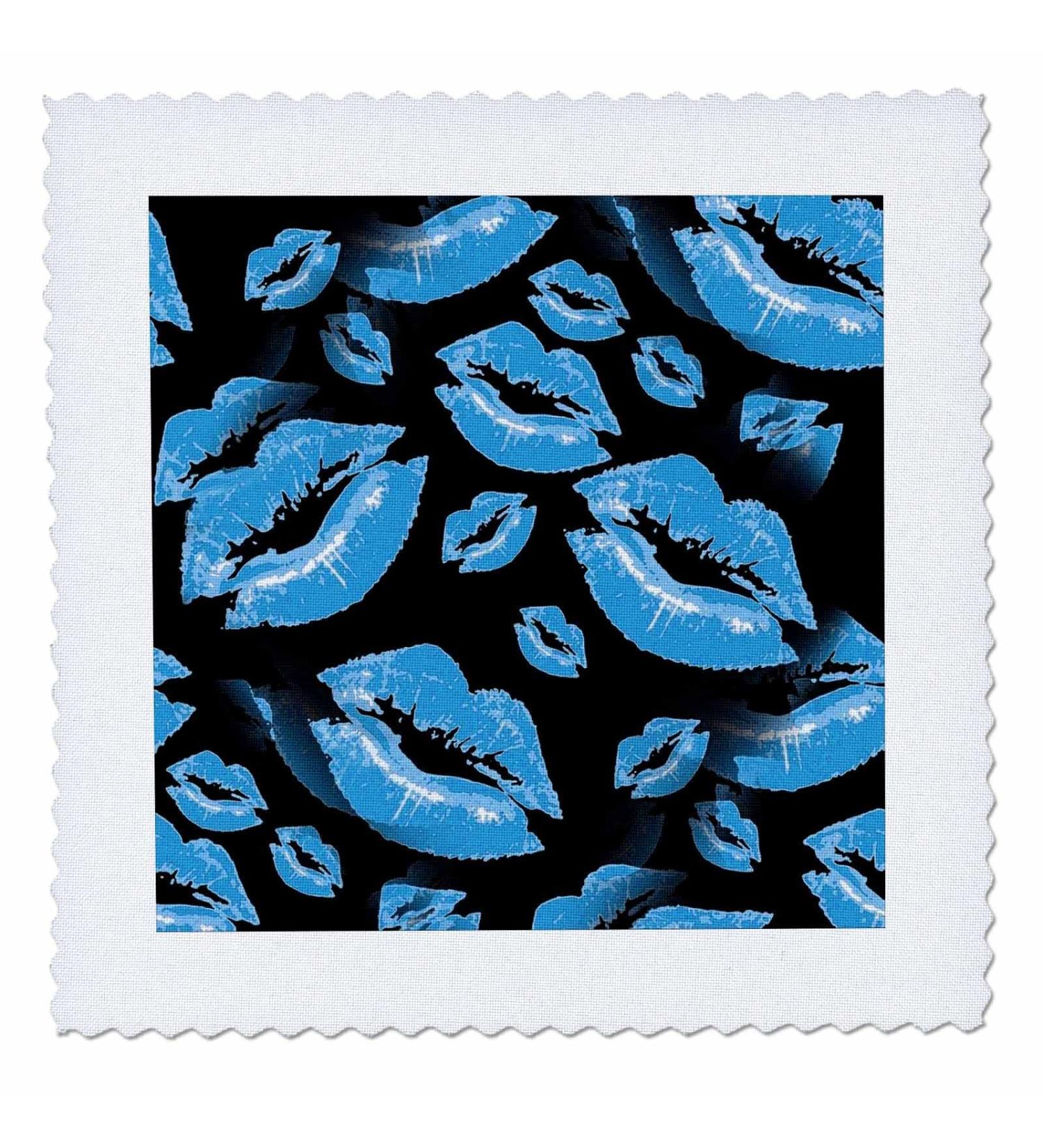 25x25 inch Quilt Square - Two Kisses Collided Lip Boyish Blue Lips Pattern Pattern - Lipstick Kisses