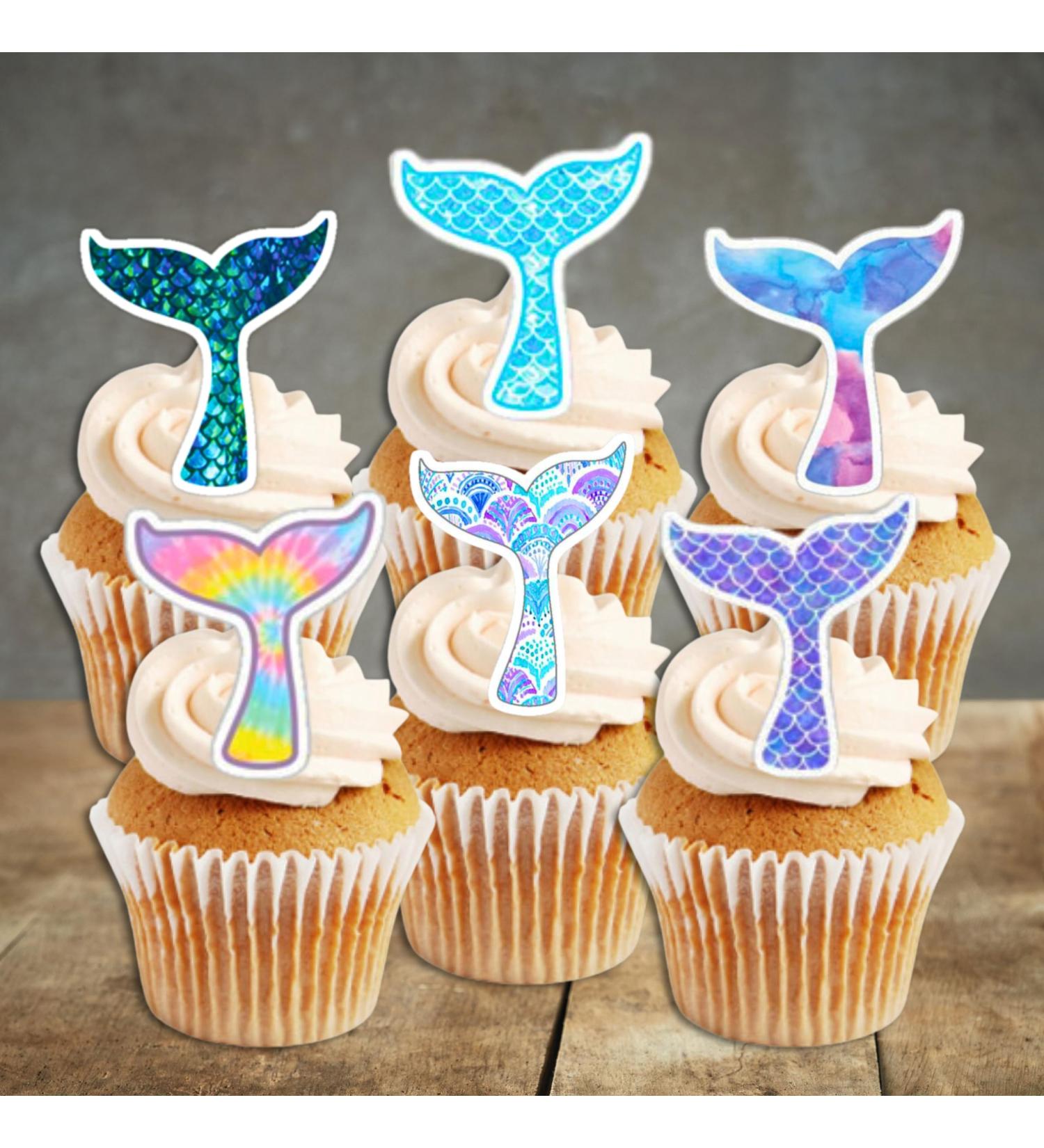 12 Mermaid Tails Wafer Cupcake Toppers (PRECUT Optional) Edible Cupcake Toppers - Stand Up Wafer Cake Decorations (PRECUT) - Buy Online on GoSupps.com