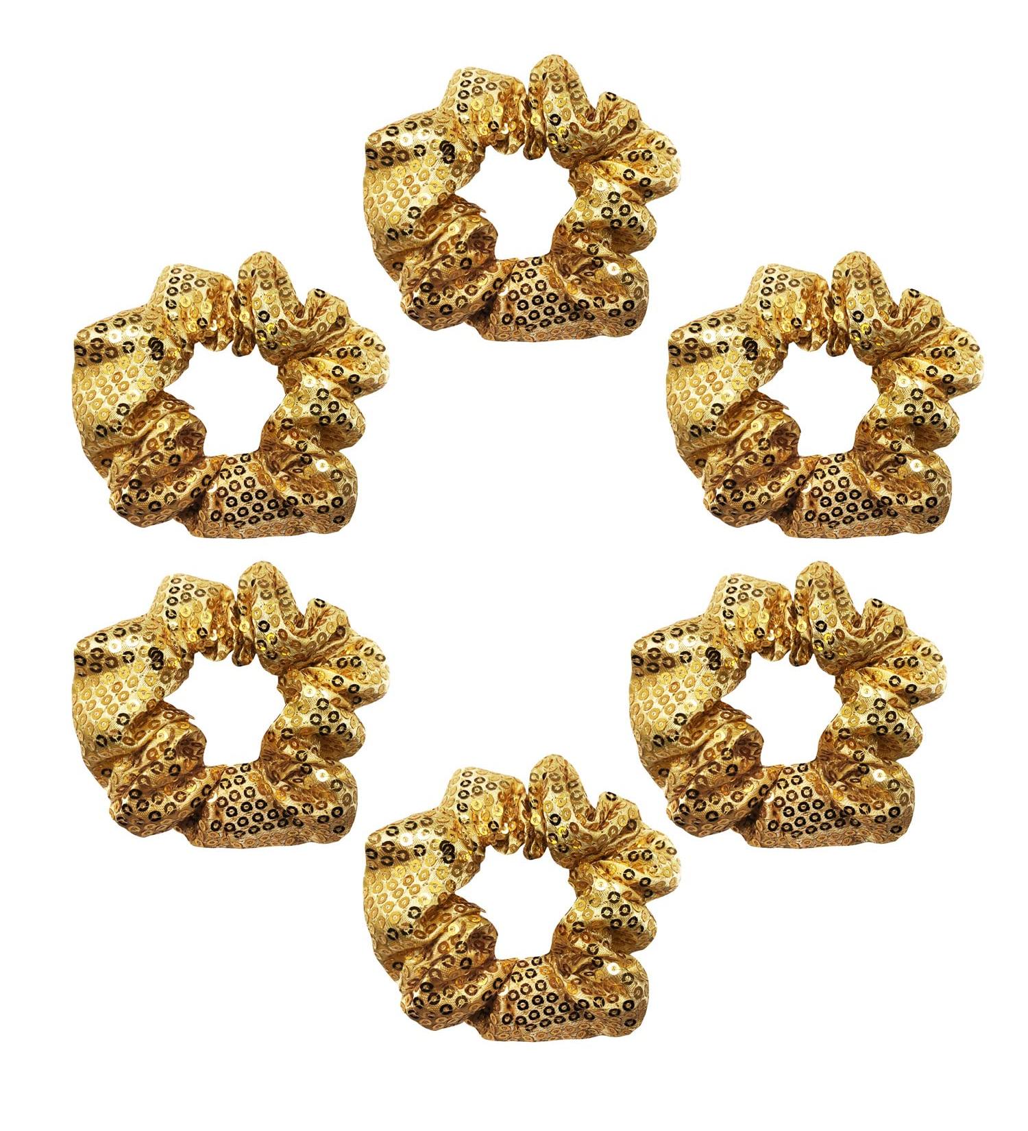 6 Pack Sparkly Sequin Cheer Team Scrunchies - Gold Slap Bracelet Hair Ties for Party & Performance - Buy Online on GoSupps.com