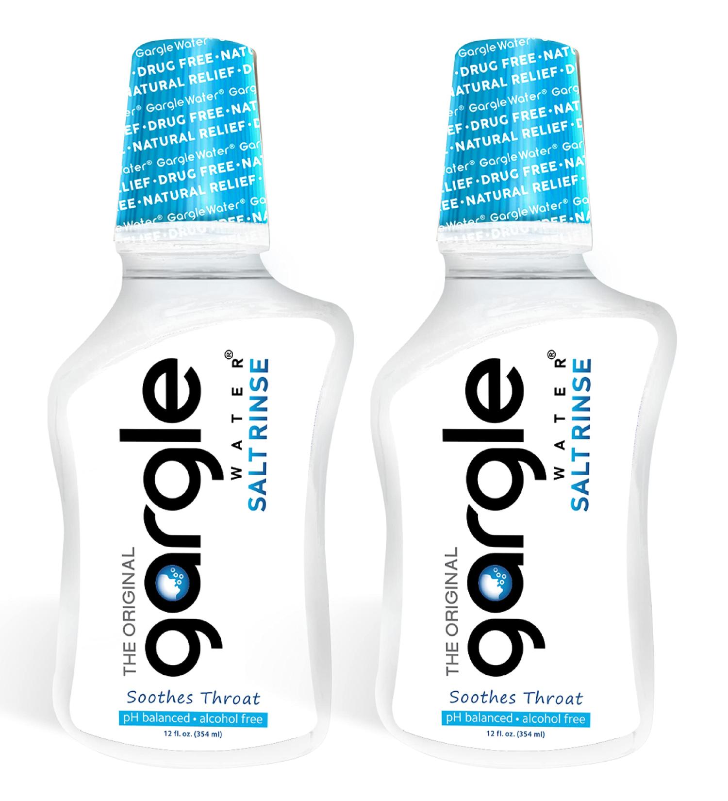 Natural Saline Gargle Water Mouthwash 12 fl oz - Soothes Dry Sore Throat - pH-Balanced Salt Rinse - Alcohol-Free & Dye-Free - (2pk) - Buy Online on GoSupps.com