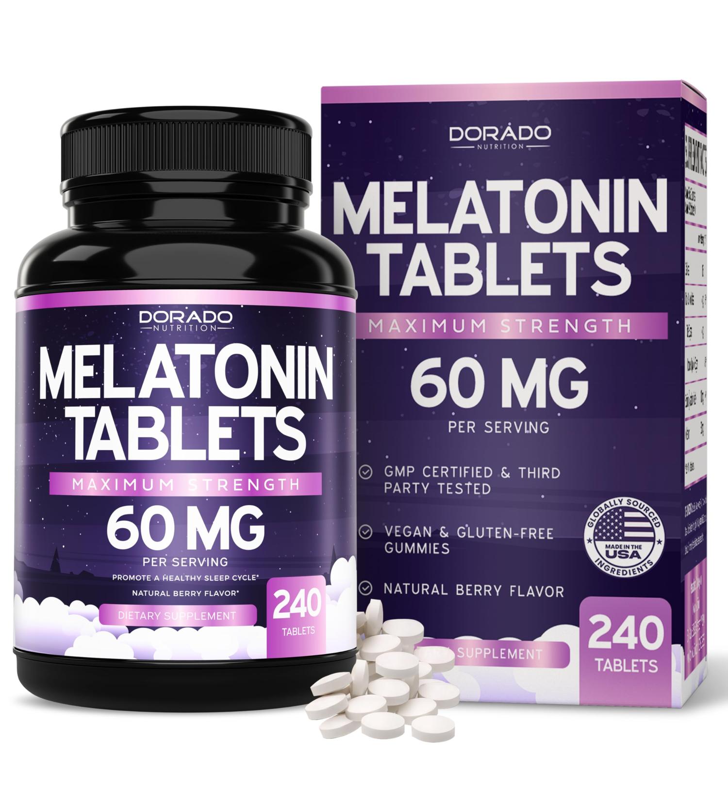 Melatonin 60mg Complex Tablets for Adults (240 Count) - Fast Dissolve Tablets - Extra Strength Support - Gluten-Free Non-GMO 100% Vegetarian & Great Tasting - Mixed Berry Flavor - 240 Tablets 240 Count (Pack of 1) - Buy Online on GoSupps.com