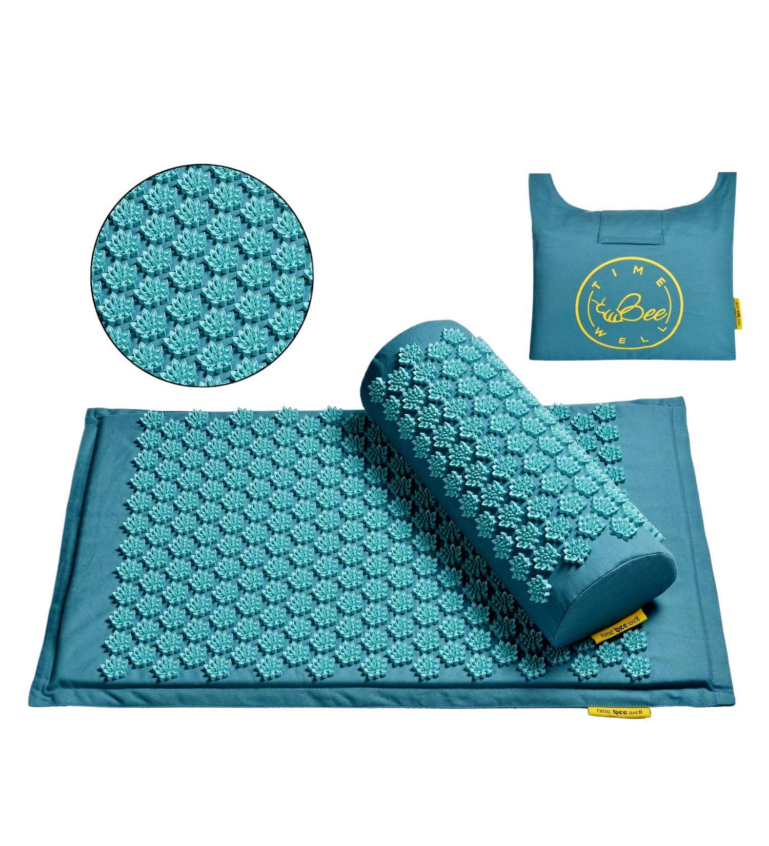 TimeBeeWell Eco-Friendly Acupressure Mat and Pillow Set - Back and Neck Pain Relief - Relieves Stress, Sciatic Pain - Turquoise - Carry Bag for Storage and Travel - Buy Online on GoSupps.com