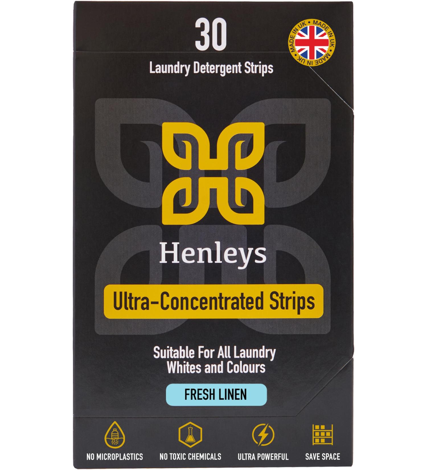 Henleys UK Laundry Detergent Strips - Fresh Linen Scent - Eco-Friendly & Ultra-Concentrated | 30 Loads - Buy Online on GoSupps.com