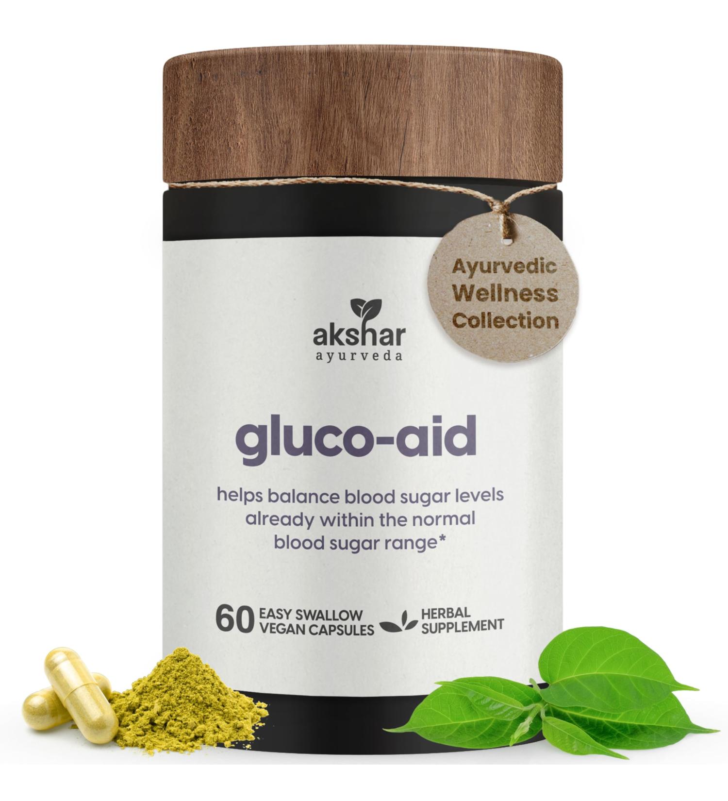 AKSHAR Ayurveda Gluco Support Supplement with Gymnema, Bitter Melon, Turmeric & More, Supports Healthy Levels(60 Capsules) - Buy Online on GoSupps.com