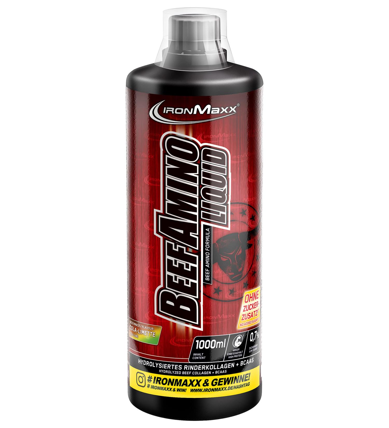 Ironmaxx Beef Amino Liquid - Sugar-Free Amino Acids Cola Lime Flavor 1000ml - 1 Pack - Buy Online on GoSupps.com