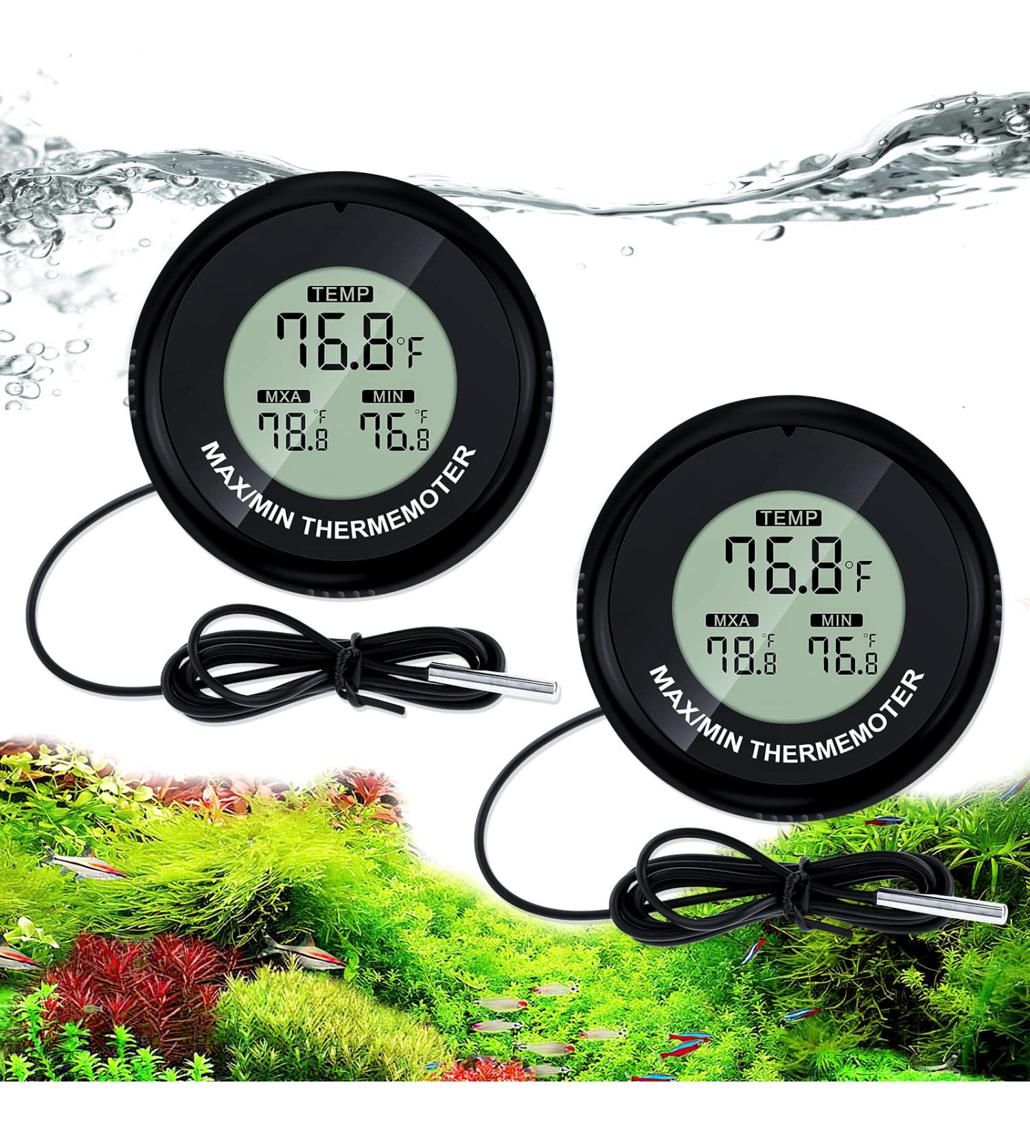2-Pack Digital Aquarium Thermometer for Fish Tank - High Accuracy LCD Thermometer with Max/Min Temperature Record - Ideal for Fish, Axolotl, and Turtle Tanks - Buy Online on GoSupps.com