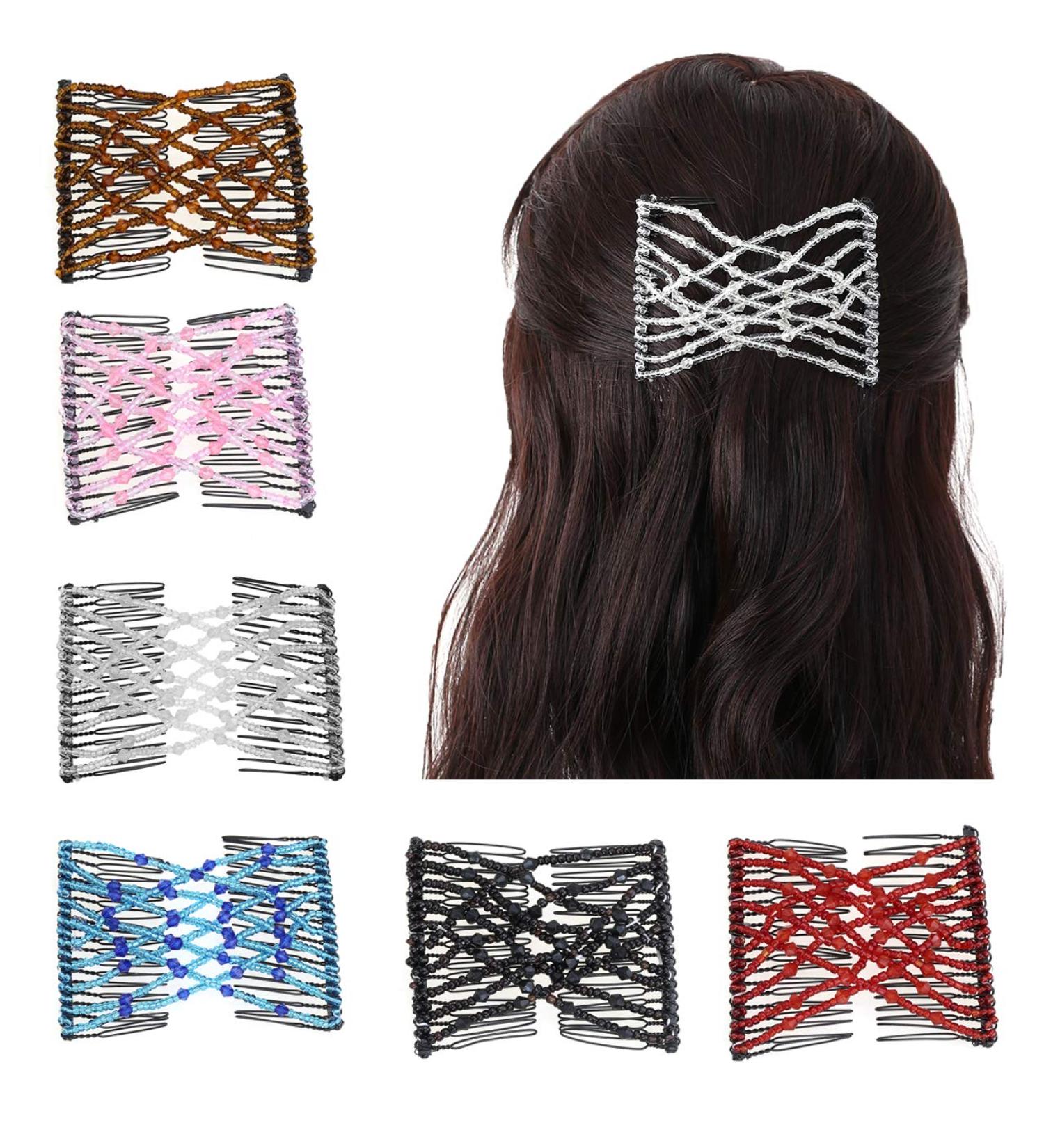 CCbeauty Magic Hair Comb Set - 6pcs Double Slide Stretching Hairpins for Women | Decorative Elastic Beaded Clips for Popular Hairstyles - Buy Online on GoSupps.com