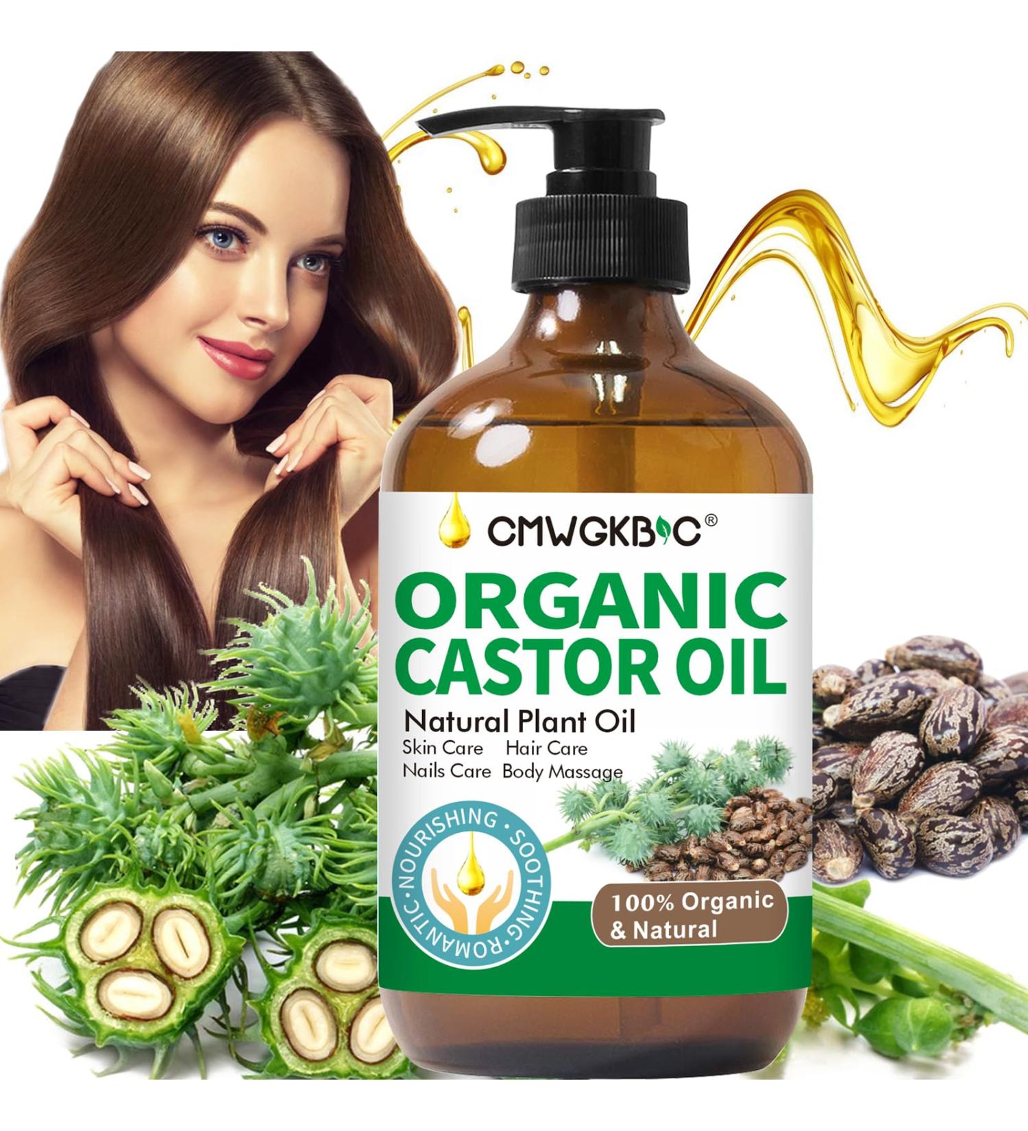 Organic Cold Pressed Castor Oil for Hair Growth Face Eyelashes & Nails - Natural Massage Oil for Skin Stimulating Growth - Buy Online on GoSupps.com