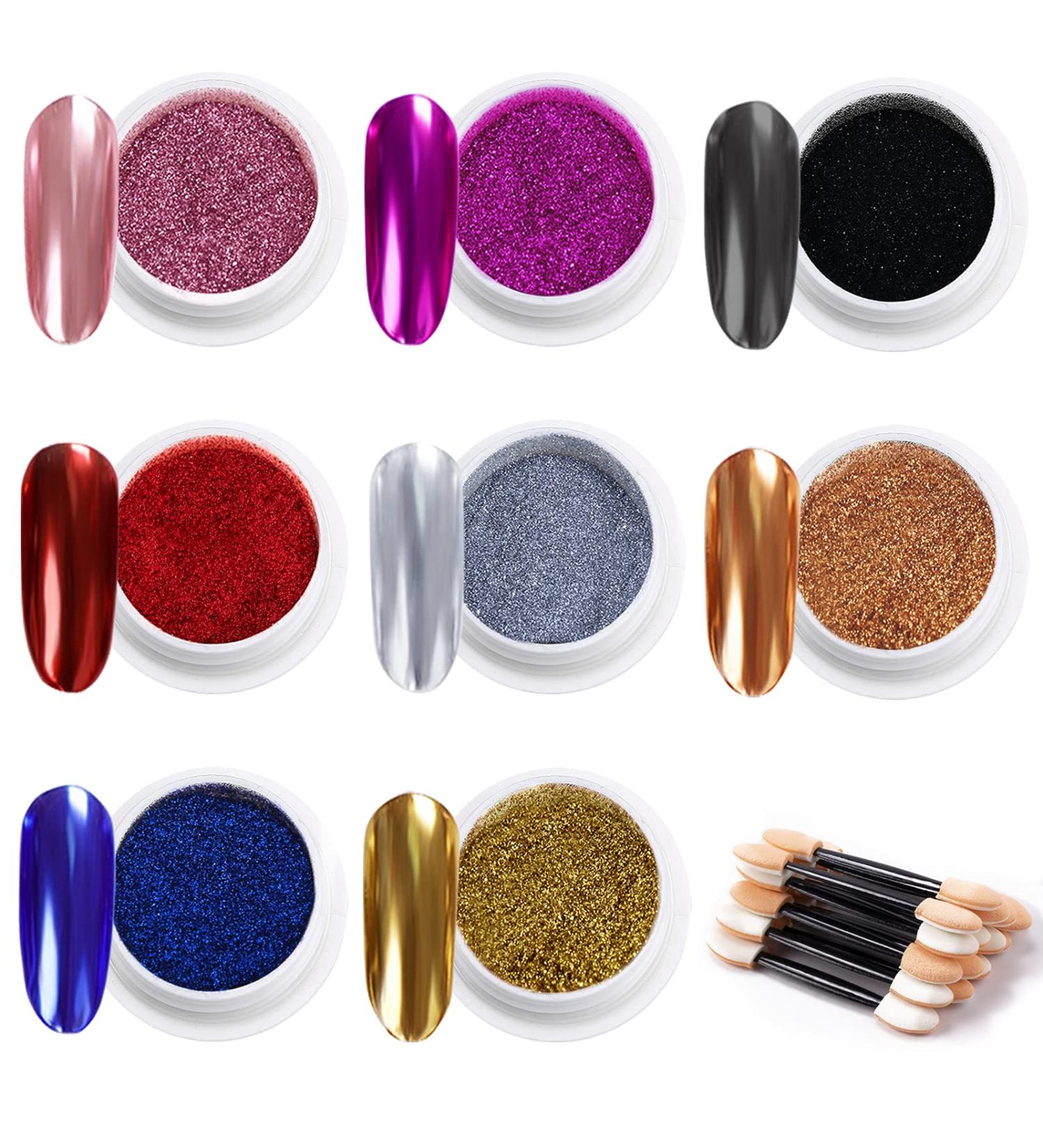 MELLIEX 8 Jars Metallic Glitter Powder - Chrome Pigment for Stunning Nail Art Decoration | Bright Color Mirror Effect - Buy Online on GoSupps.com