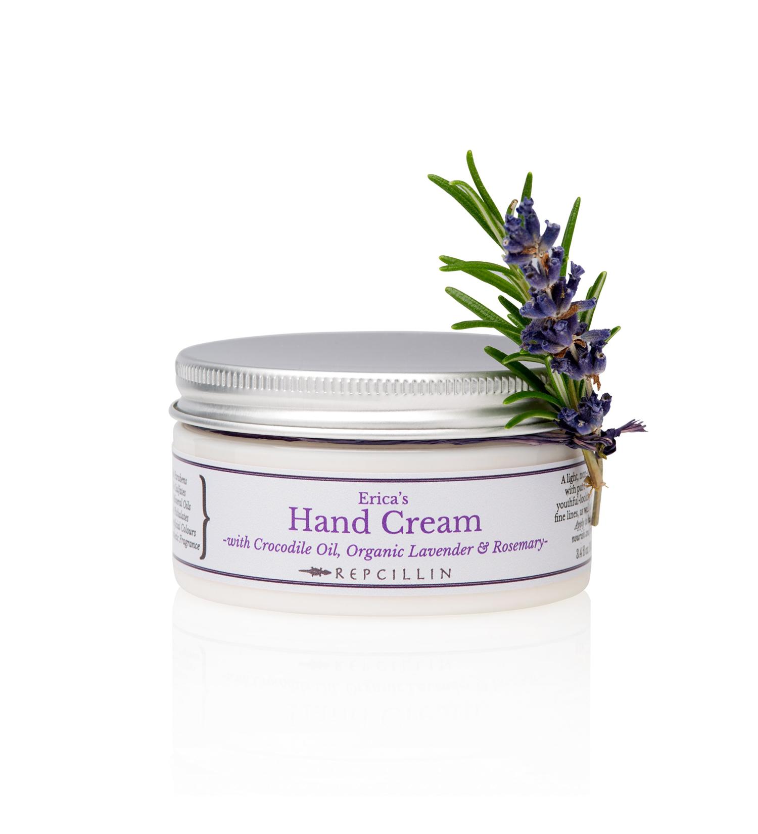 Repcillin Erica Hand Cream with Organic Crocodile Oil, Lavender and Rosemary