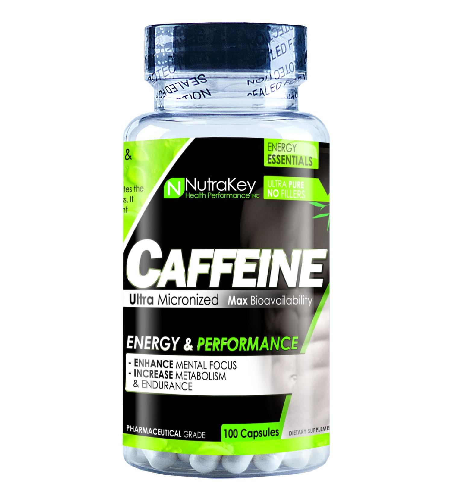 Nutrakey Caffeine Capsules - 100 Fast-Acting Energy Boosting Pills - Buy Online on GoSupps.com