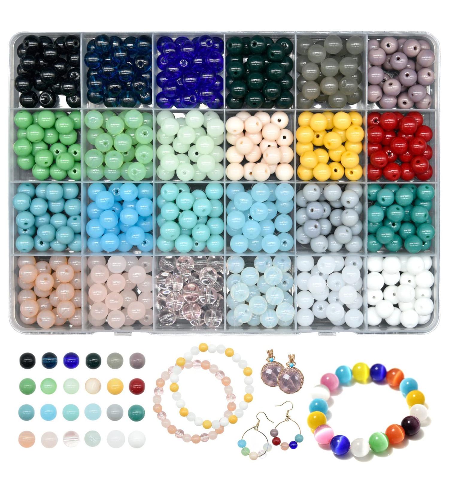 KOTHER 600PCS 8mm Glass Beads Jewelry Making Kit - 24 Color Round Gemstone Beads for Bracelet Making, Healing Chakra Beads - Perfect for Beginners - Buy Online on GoSupps.com