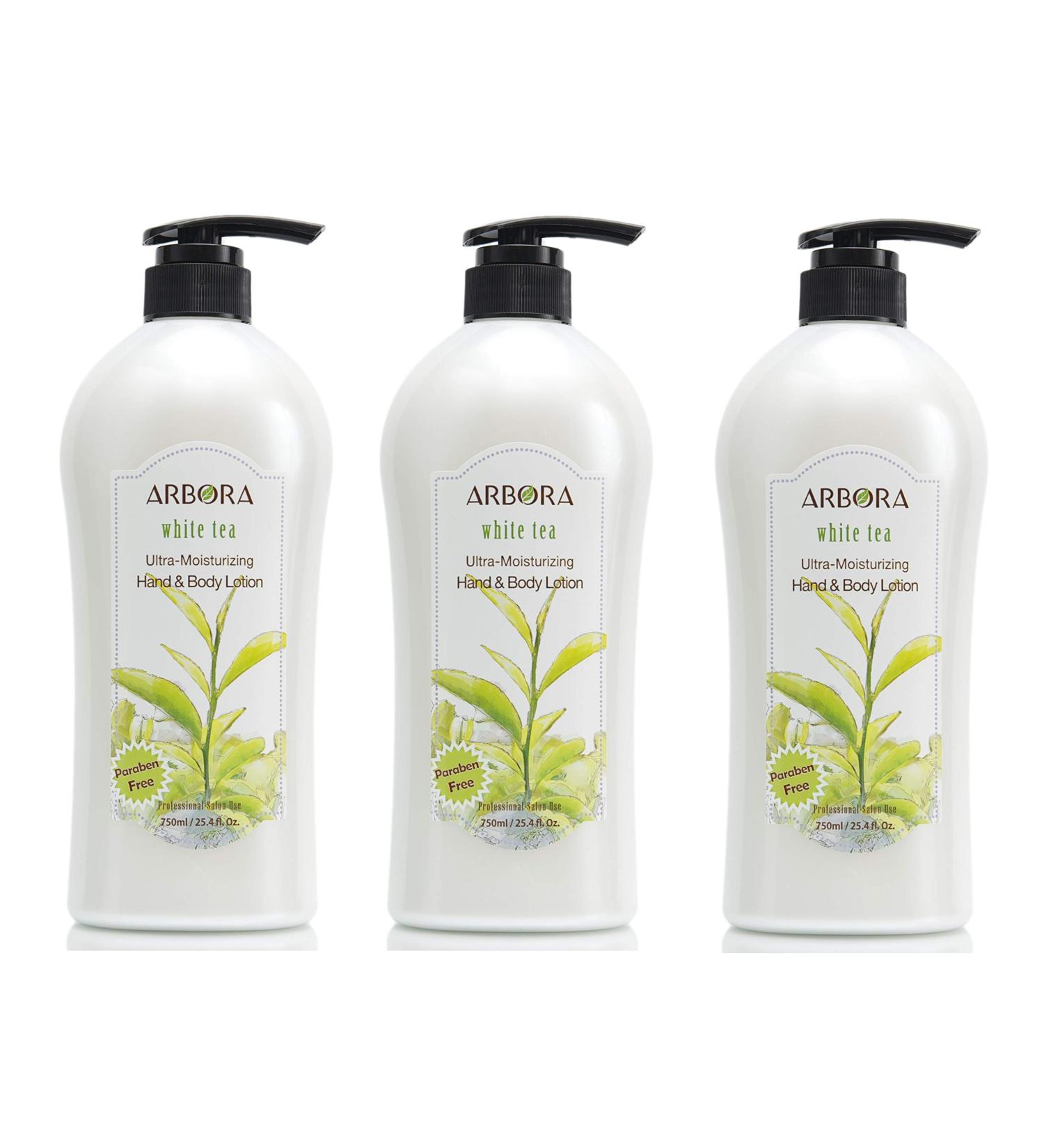 ARBORA Hand & Body Lotion WHITE TEA 25.4OZ/750ML Paraben Free Natural Ultra-Moisturizing Professional Massage Lotion Original from Korea Pack of 3 - Buy Online on GoSupps.com