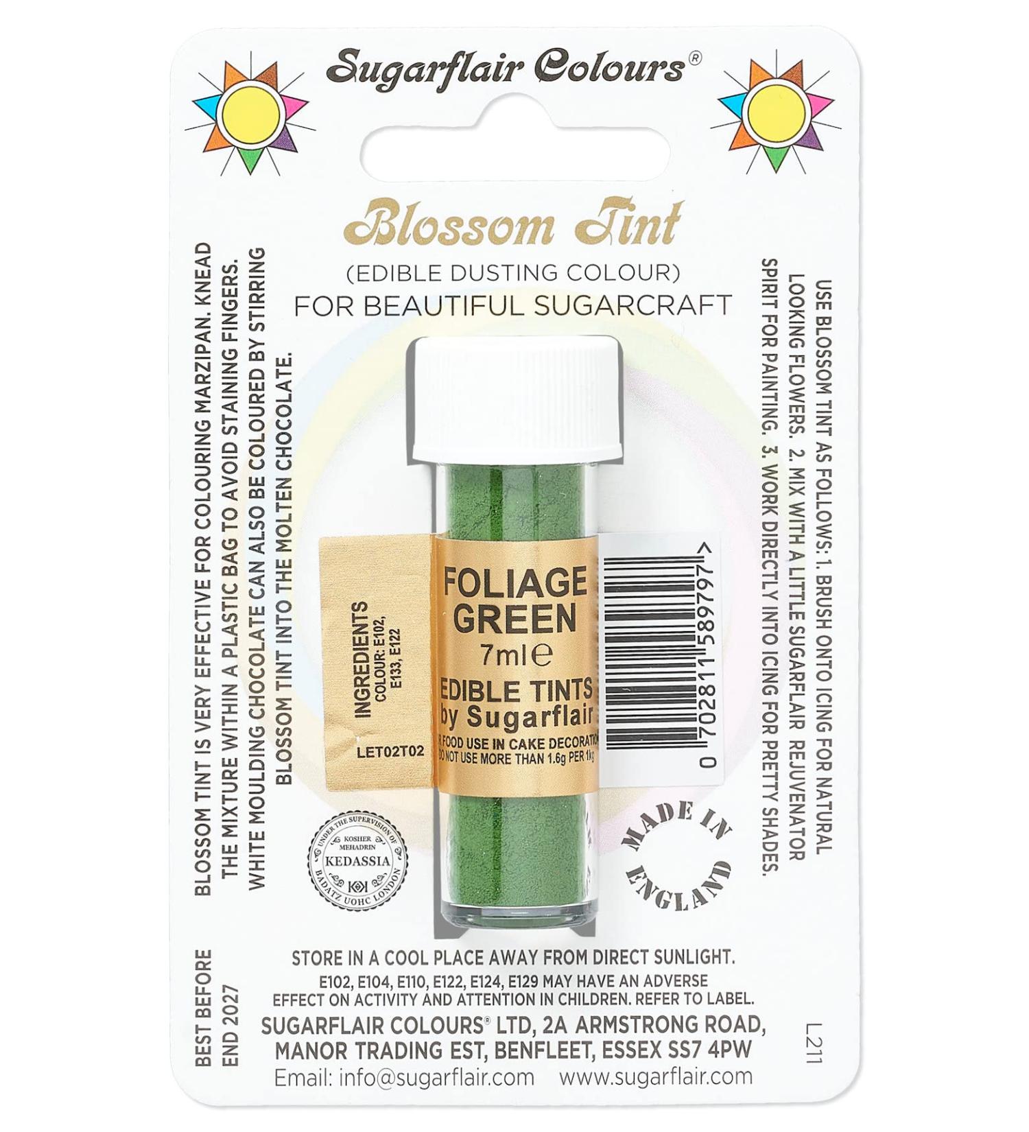 Sugarflair Foliage Green Blossom Tint Food Colouring and Dusting Powder Matt Finish Brush On or Mix with Rejuvenator Spirit to Create a One of A Kind Cake - 7ml