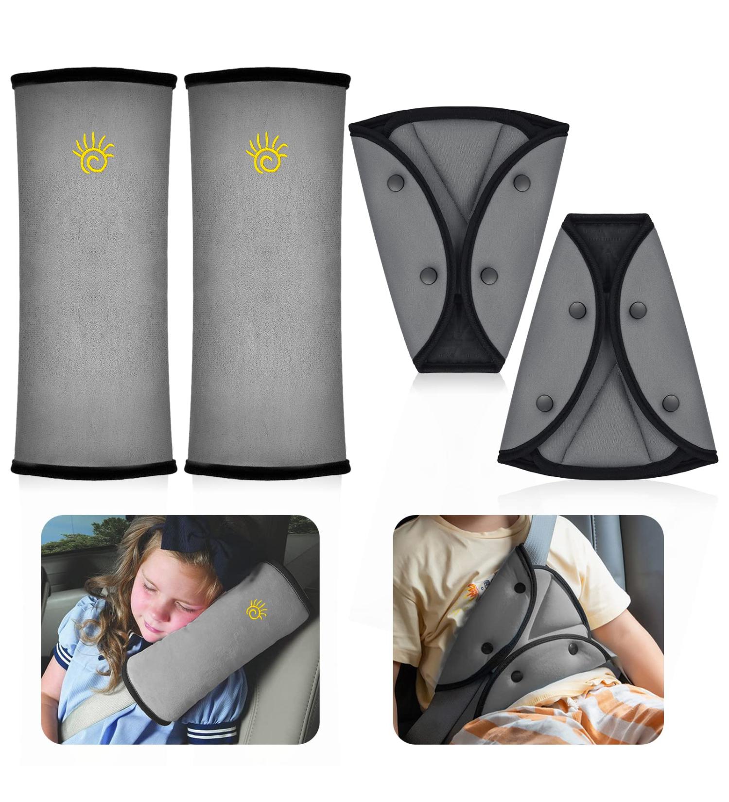 Dacitiery 4-Piece Children's Car Seat Belt Pads - Removable Protective Pillows for Comfort on Trips - Buy Online on GoSupps.com