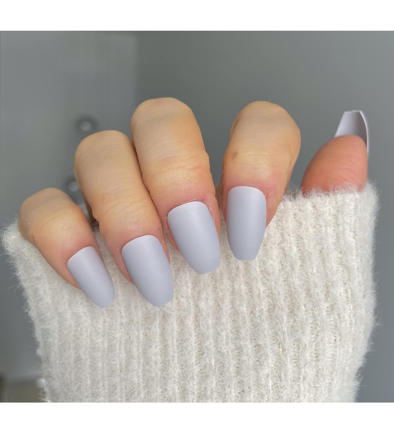 TEN NAILS 24pcs Ballerina False Nails Fake Coffin Long Tips 12 Sizes with Glue (Matte Light Grey) - Buy Online on GoSupps.com