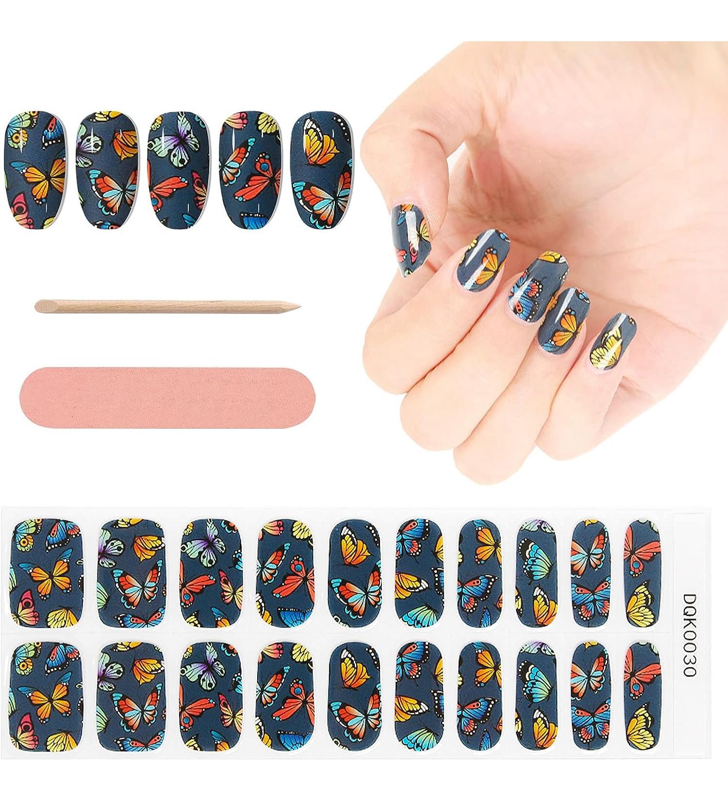 Kalolary 20PCS Butterfly Blue Nail Gel Polish Strips - Self-Adhesive Full Wraps for UV/LED Lamp - Nail Adhesive Wrap Stickers for Cured Gels - Buy Online on GoSupps.com