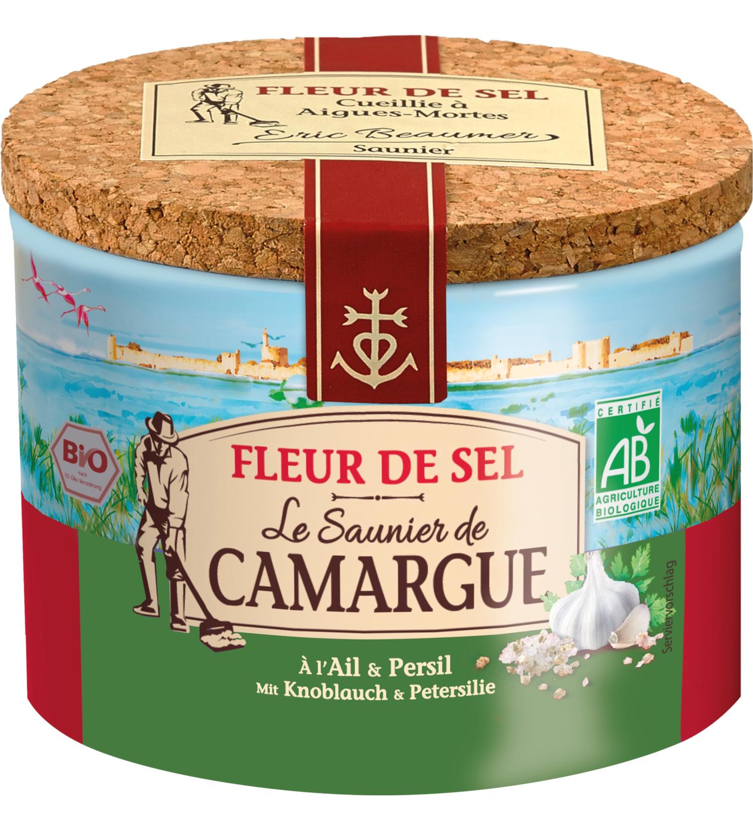 Le Saunier de Camargue Fleur de Sel with Garlic & Parsley - Premium Sea Salt 125g Can | Finishing Touch for Delicious Dishes - Buy Online on GoSupps.com