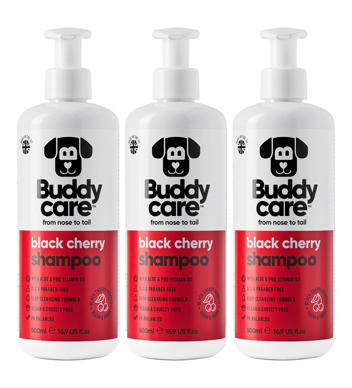 Black Cherry Dog Shampoo - BuddyCare Deep Cleansing Formula | Aloe Vera & Pro-Vitamin B5 | Fruity Fragrance | 500ml X3 - International Shipping Available - Buy Online on GoSupps.com