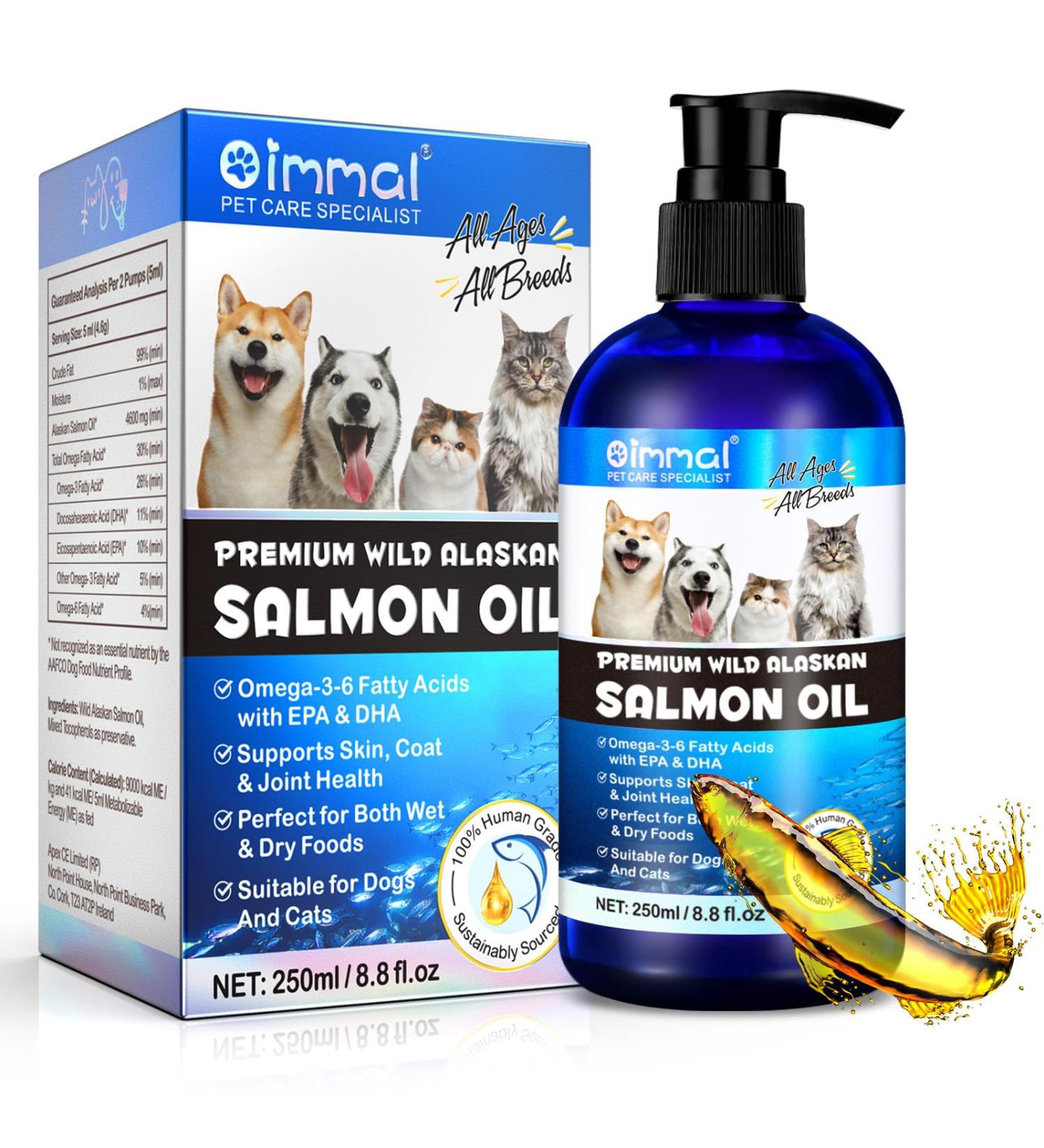 Alaskan Salmon Oil for Dogs & Cats (8.8 oz) - Pure Omega 3 Fish Oil with Omega 6 Fatty Acids EPA & DHA - Anti-inflammation for Dogs Skin and Coat - Natural Pet Joint Immune Brian & Heart Supplement Salmon Oil(250ML) - Buy Online on GoSupps.com