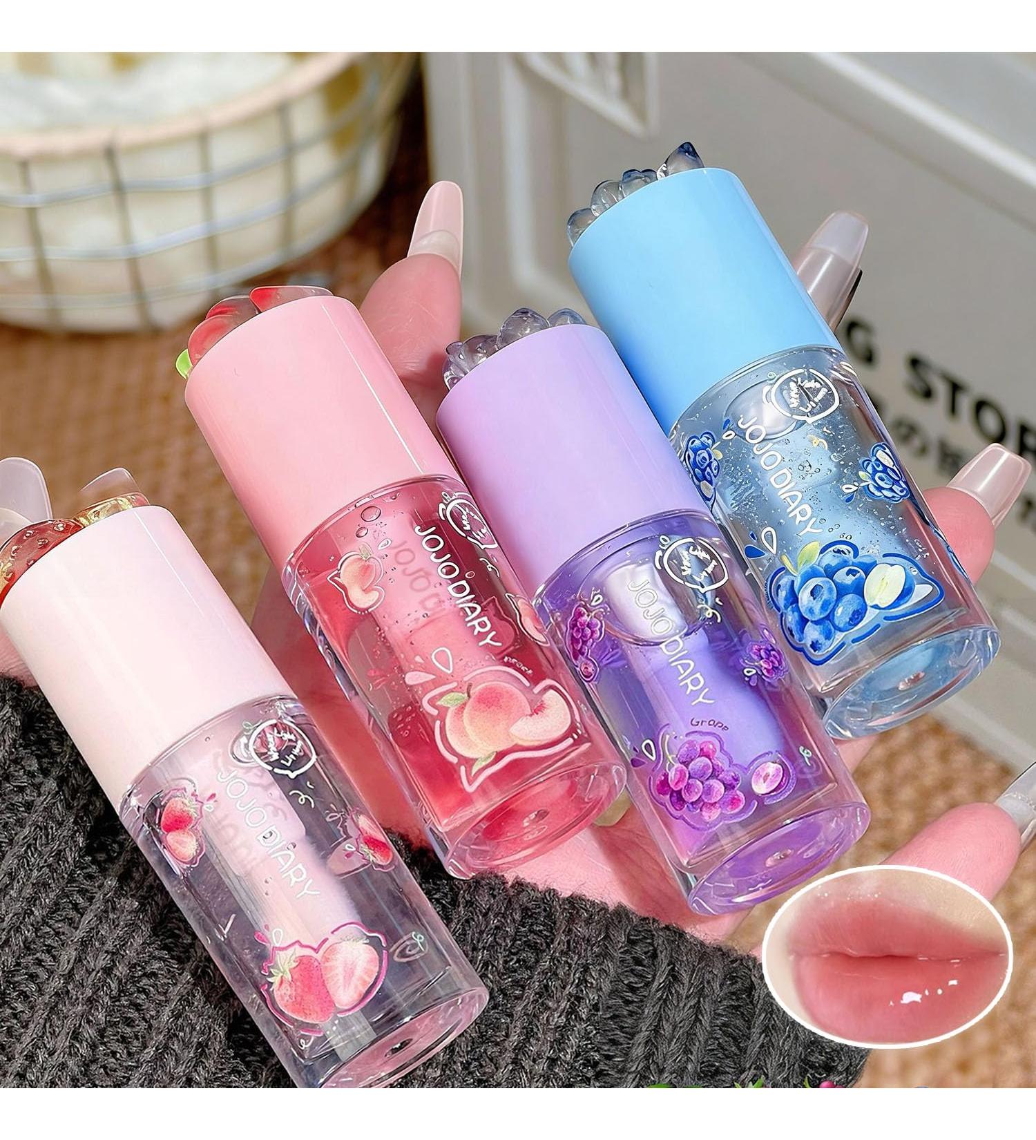 Pakivs 4PCS Hydrating Fruit Glaze Lip Oil Set Moisturizing Fruit Flavoured Clear Lip Gloss Set Long Lasting Lip Balm Lip Care Kit Soft Lips for Women and Girl - Buy Online on GoSupps.com