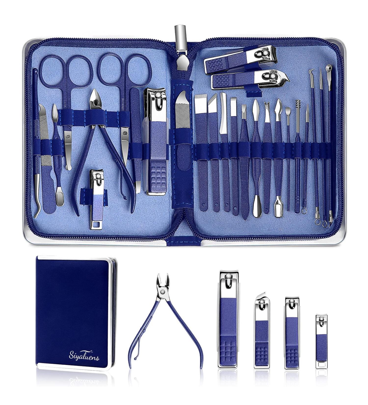 26-Piece Stainless Steel Manicure Pedicure Kit | Siyaluens Professional Nail Clippers Set for Grooming | Travel-Friendly Fingernail Clippers | Blue Manicure Set - Buy Online on GoSupps.com