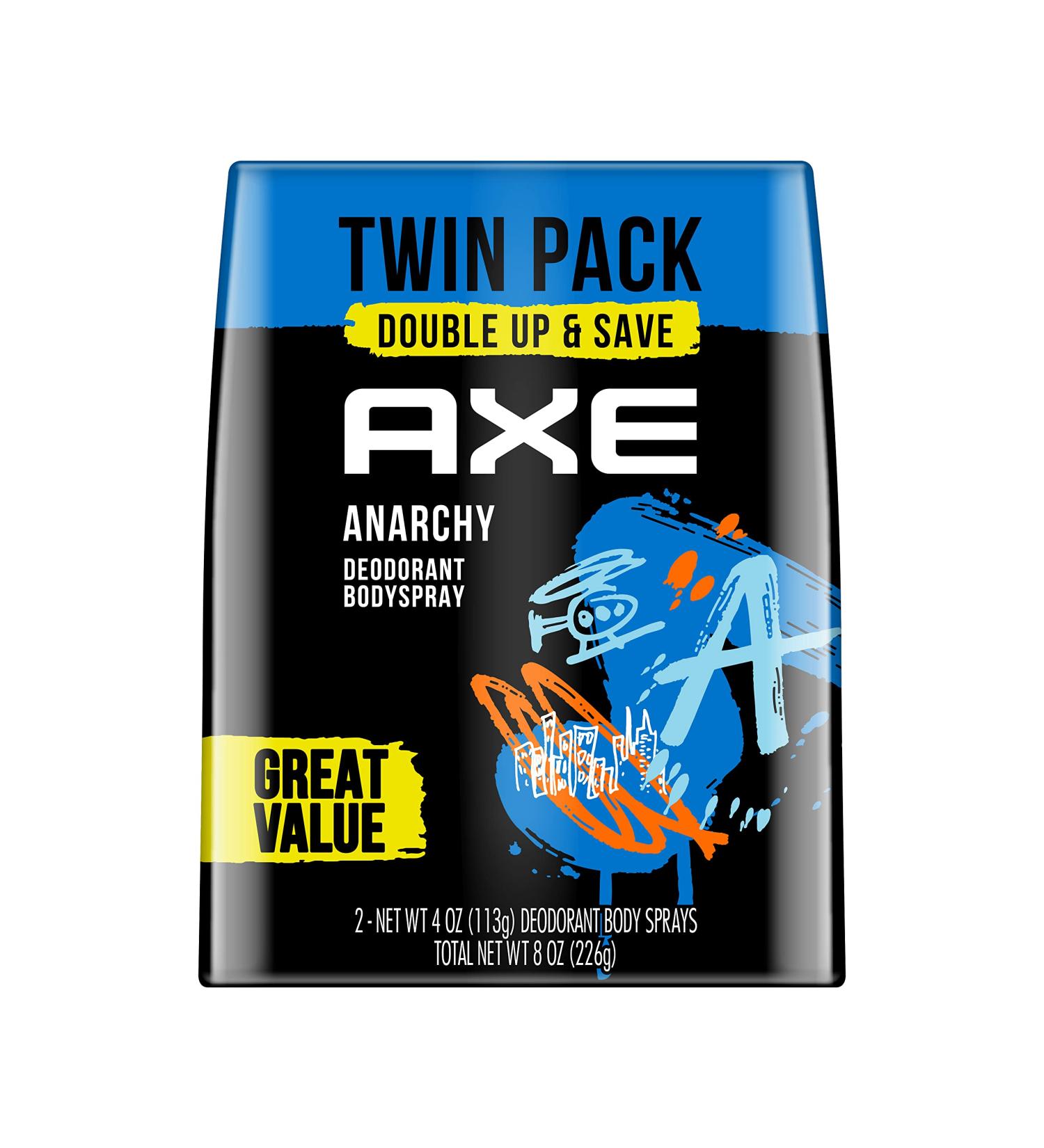 AXE Dual Action Body Spray Deodorant for Long Lasting Odor Protection Anarchy Pomegranate & Sandalwood Mens Deodorant Formulated Without Aluminum 4. 0 oz Twin Pack - Buy Online on GoSupps.com