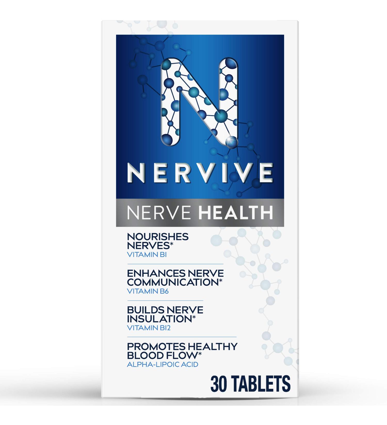Nervive Nerve Support with Alpha Lipoic Acid & Vitamins B1, B6, B12 - Promotes Healthy Nerve Function in Fingers, Hands, Toes & Feet - 30 Day Supply - Buy Online on GoSupps.com