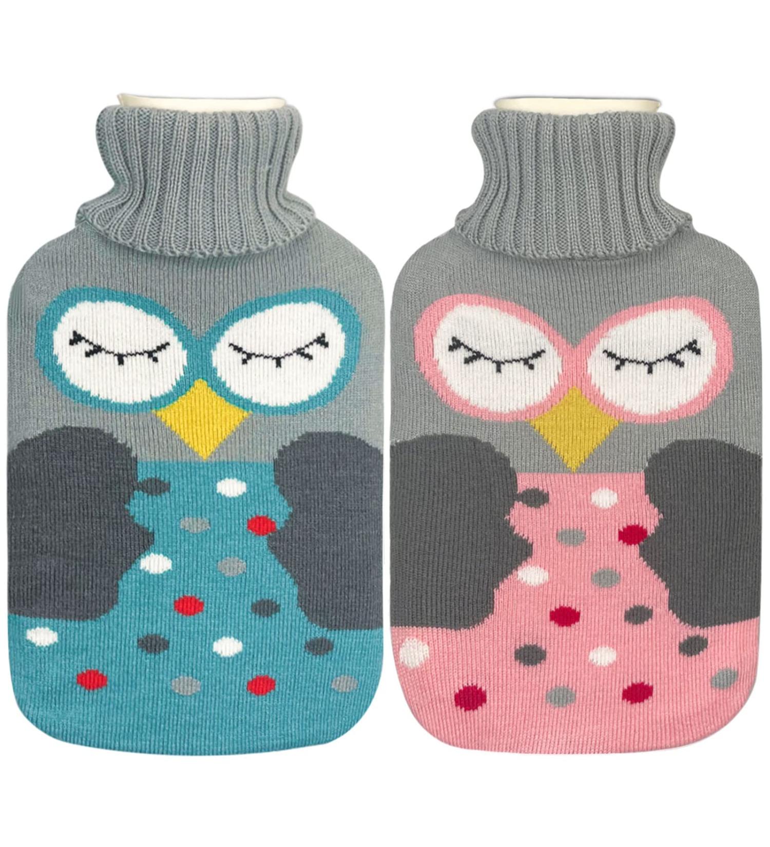 2L Cartoon Owl Blue and Pink Owl Hot Water Bottle with Cover - Foot Bed Warmer for Pain Relief and Hot Cold Therapy - 2 Pack - Buy Online on GoSupps.com
