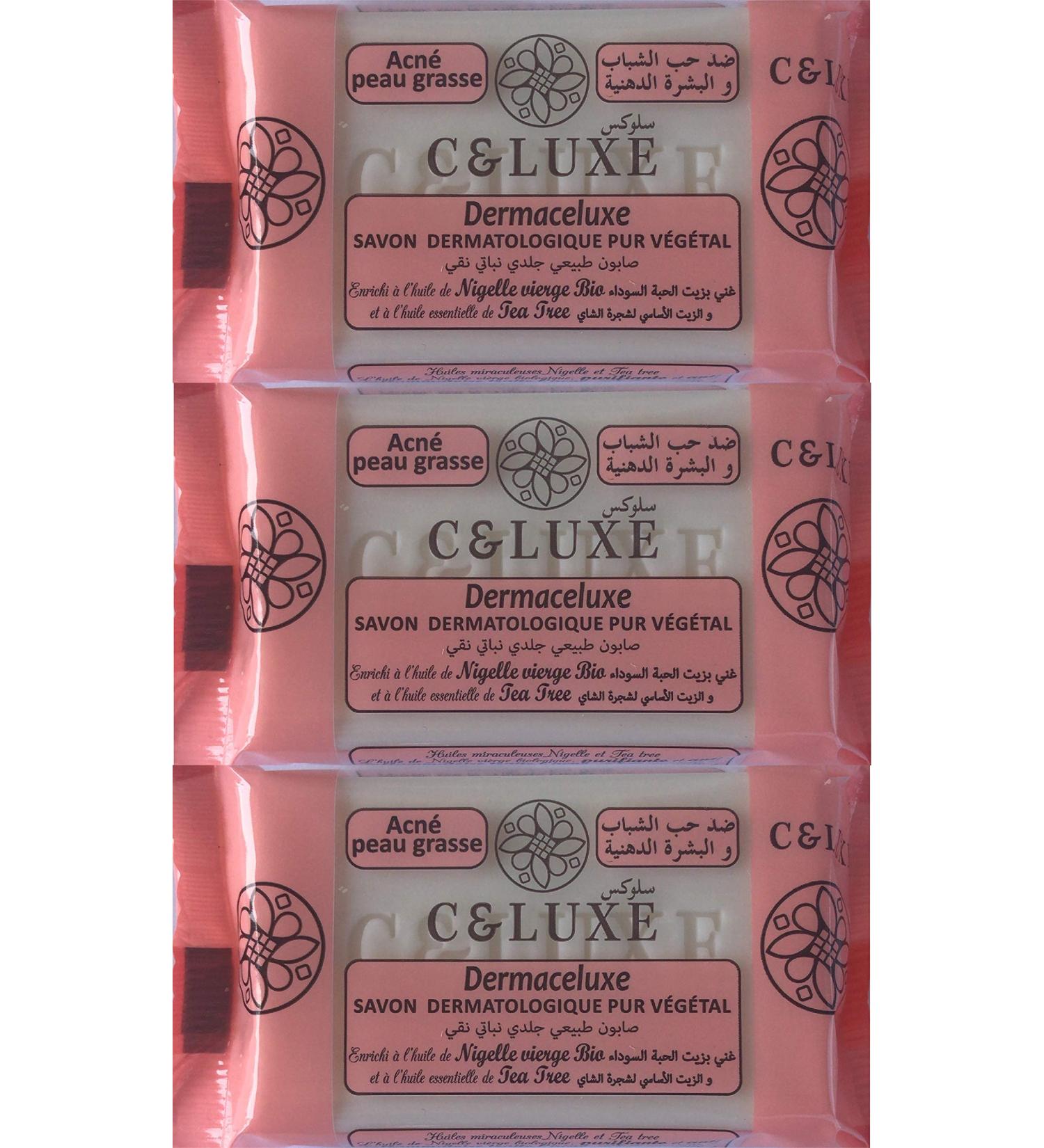 3 Dermaceluxe Mask Soaps, anti-acne soap, with organic black cumin oil and 100% vegetable tea tree: oily and acne-prone skin, antibacterial, antifungal: set of 3 soaps of 100 gr.
