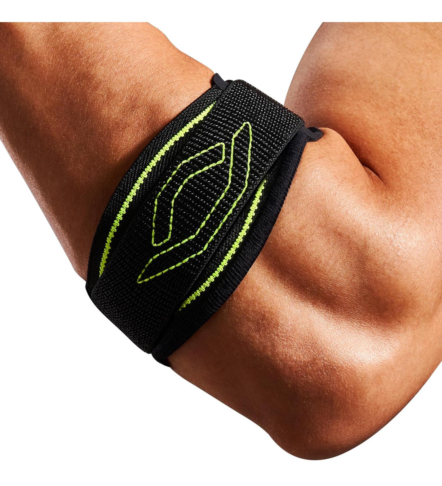 FREETOO Tennis Elbow Brace for Men Women Double Compression Elbow Brace for Tendonitis Comfortable Knitted Arm Brace for Heavy Weightlifting Golf Sports(Neon Green)