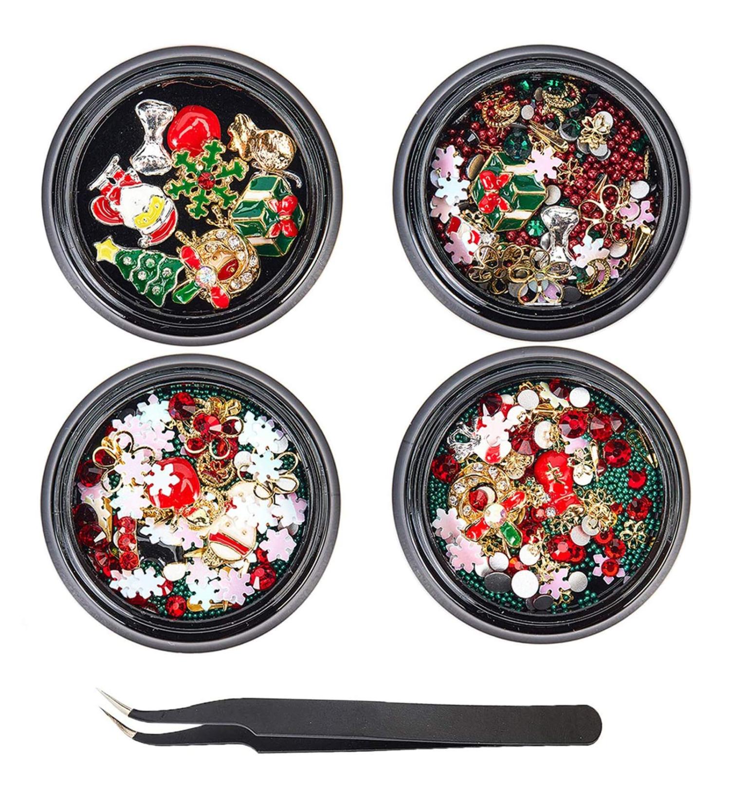 NICENEEDED 6 Boxes Christmas Nail Art Rhinestones 3D Nail Crystal Jewels Metal Nail Studs Gems With Tweezer For Christmas For Women Girls Kids Manicure DIY Nails Art Decoration Supplies(Stytle 3) - Buy Online on GoSupps.com
