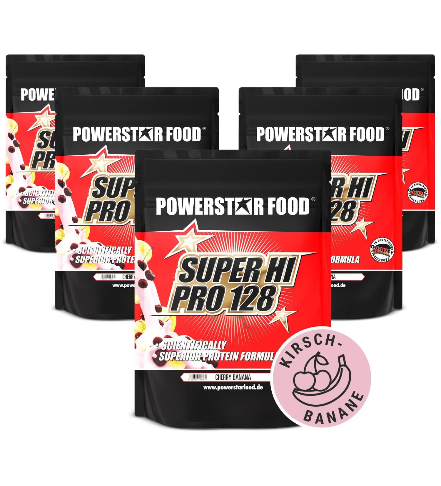 Powerstar Super Hi Pro 128 Protein Powder - Cherry-Banana 5x1000g | 79% Protein Shake for Muscle Building | Multi-Component Formula | International Shipping Available - Buy Online on GoSupps.com