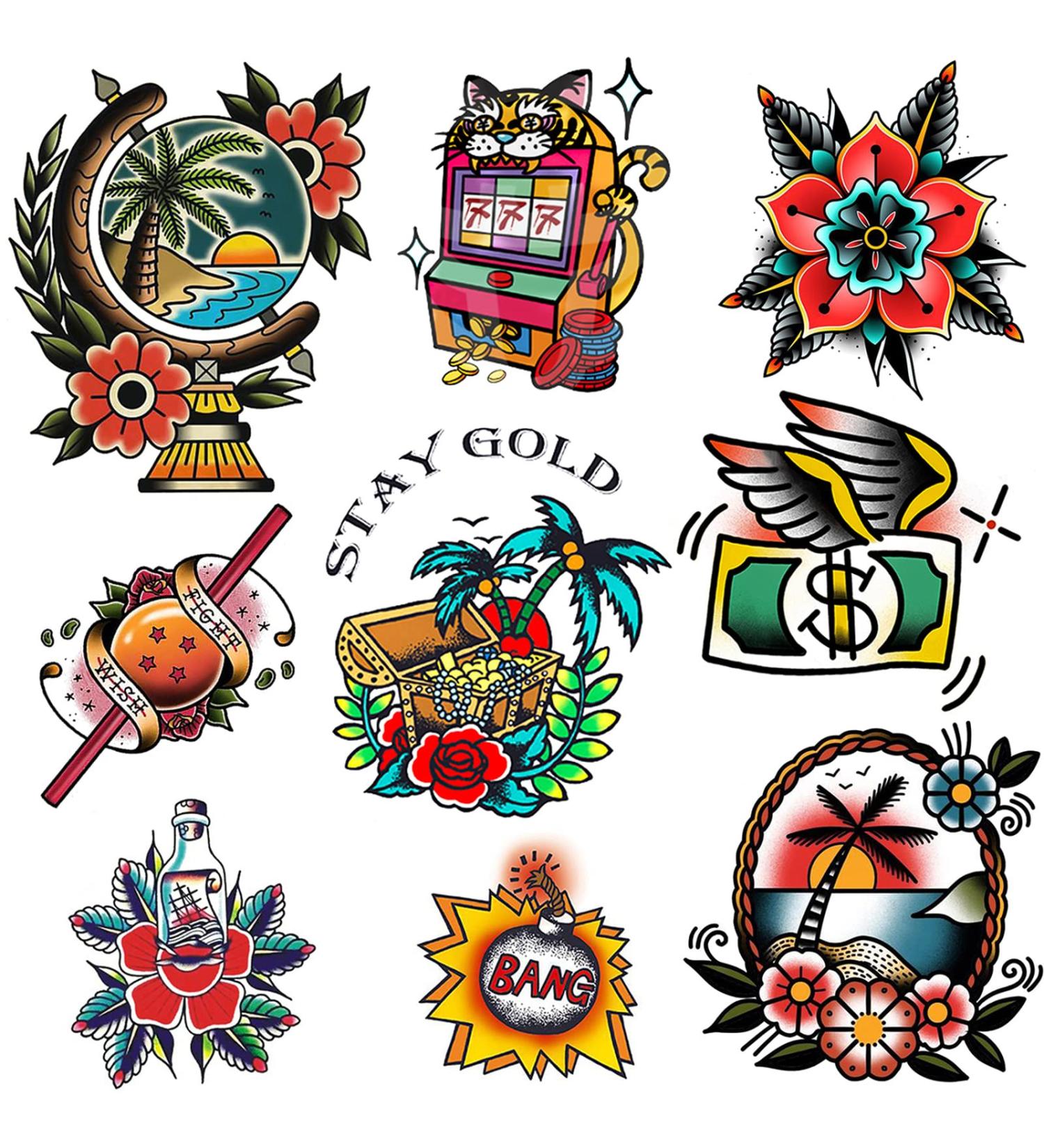 CARGEN Old School Temporary Tattoo - Cool Classic Stickers for Men & Women | American Traditional Design - Ideal for Parties - Buy Online on GoSupps.com