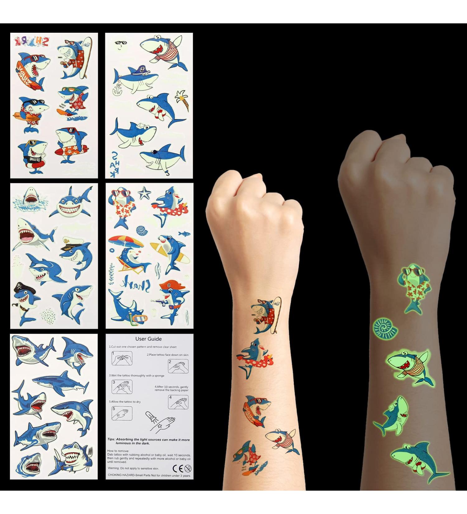 Glow In The Dark Shark Temporary Fun Tattoos for Kids - Birthday Party Supplies - Buy Online on GoSupps.com