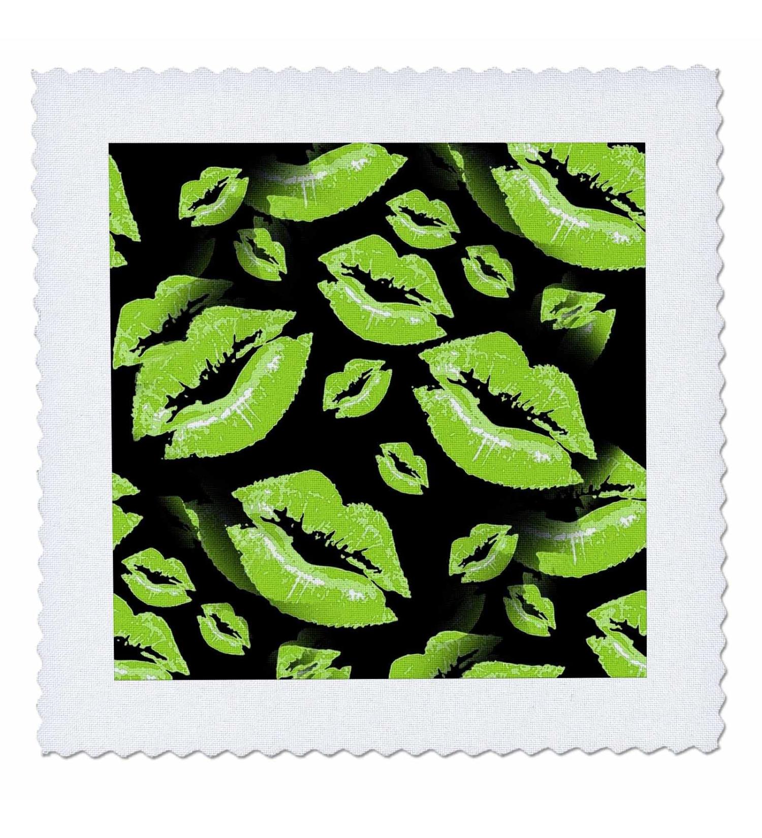 12x12 inch Quilt Square - Two Kisses Collided Lip Smacking Lime Colored Lips Pattern Pattern - Lipstick Kisses