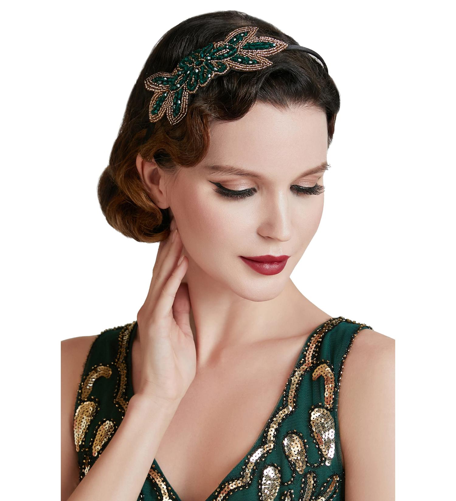 BABEYOND Flapper Headband 1920s Art Deco Rhinestone Hair Accessories - Green - Buy Online on GoSupps.com