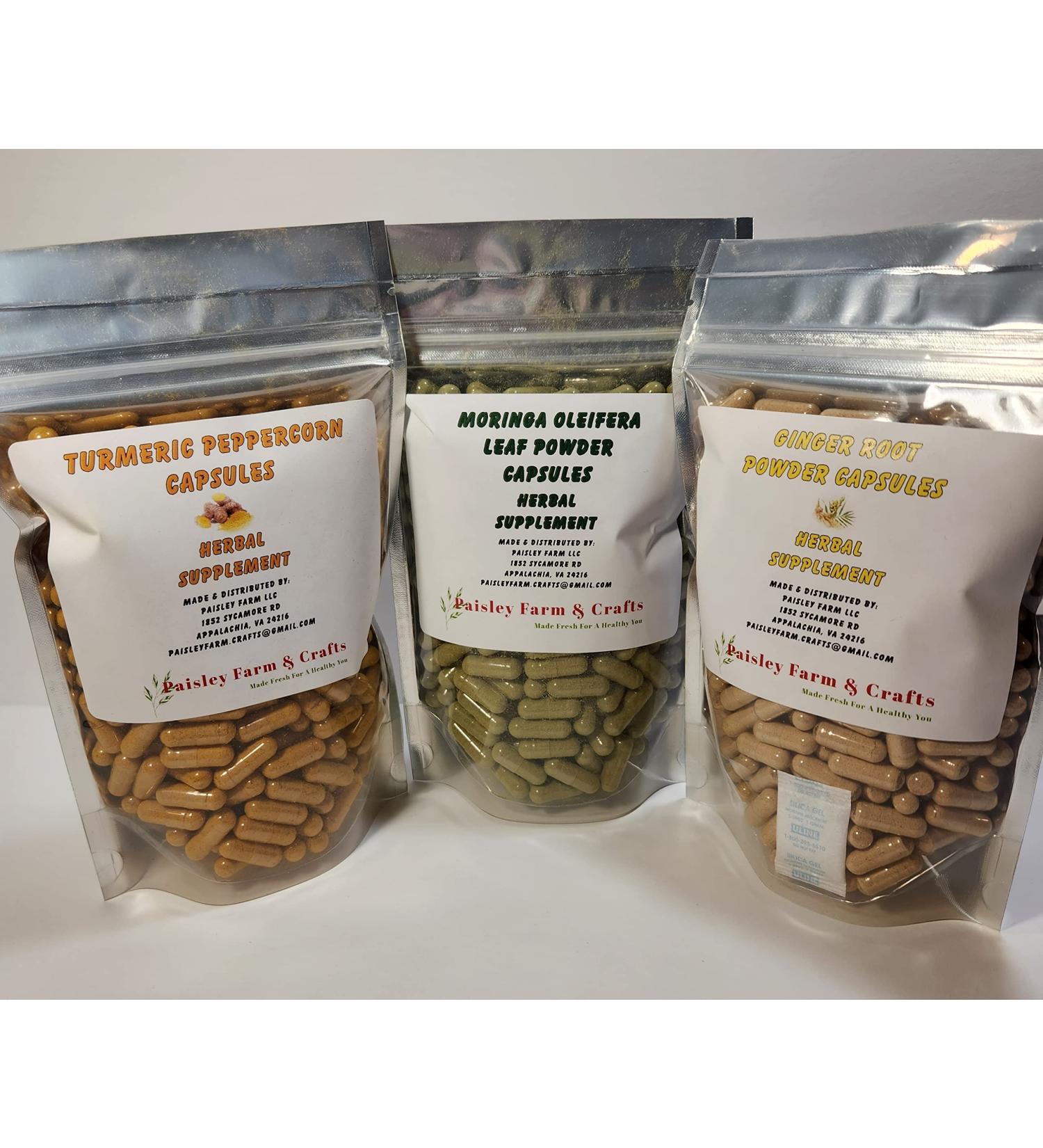 Turmeric Peppercorn Ginger Root and Moringa Leaf Capsule Triple Value Pk 300 ea! Herbal Supplement