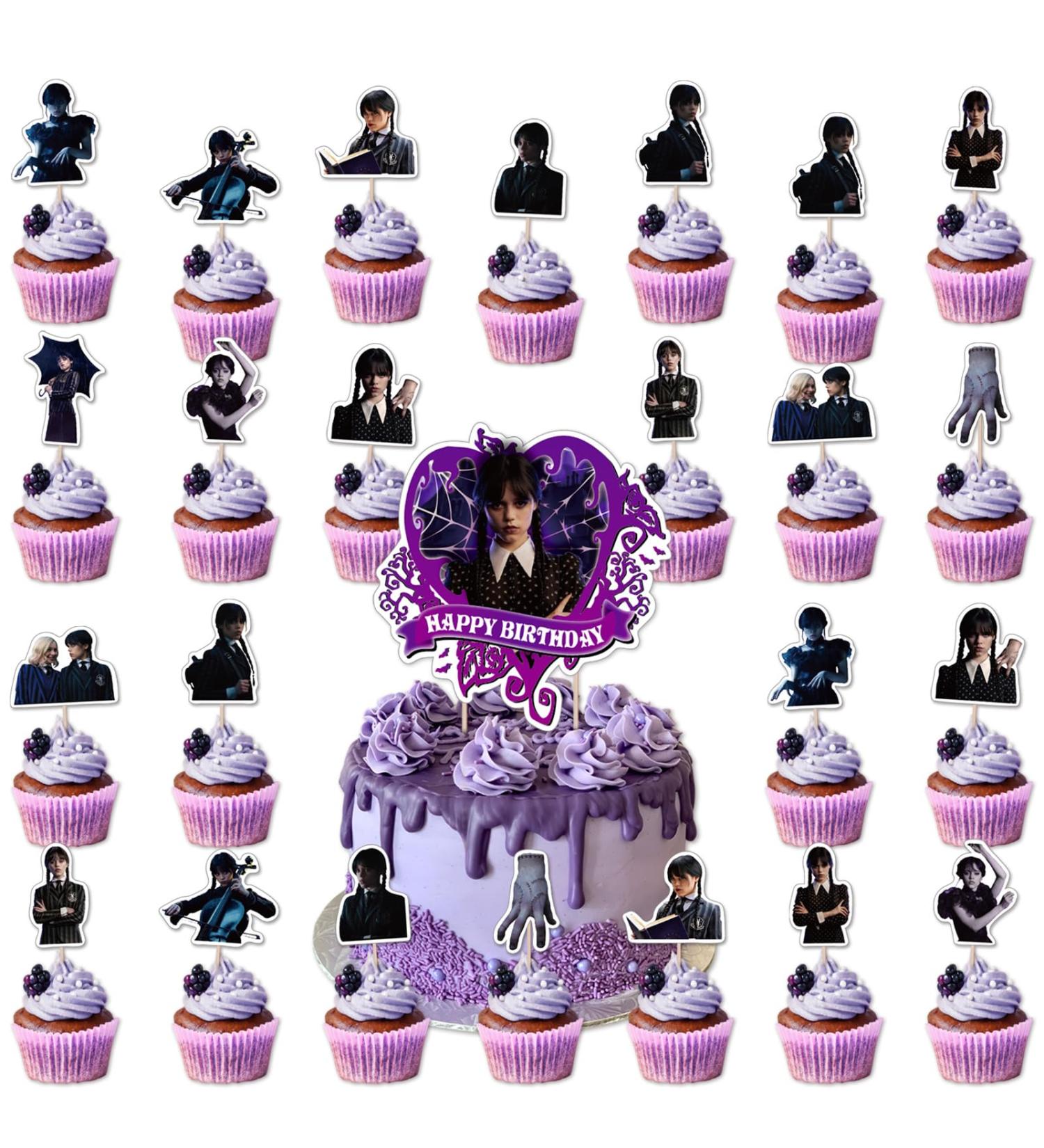 25 PCS Wednesday Happy Birthday Cake Topper Family Cake Decorations Fantasy Horror Wednesday Themed Party for Boys Girls Adults - Buy Online on GoSupps.com