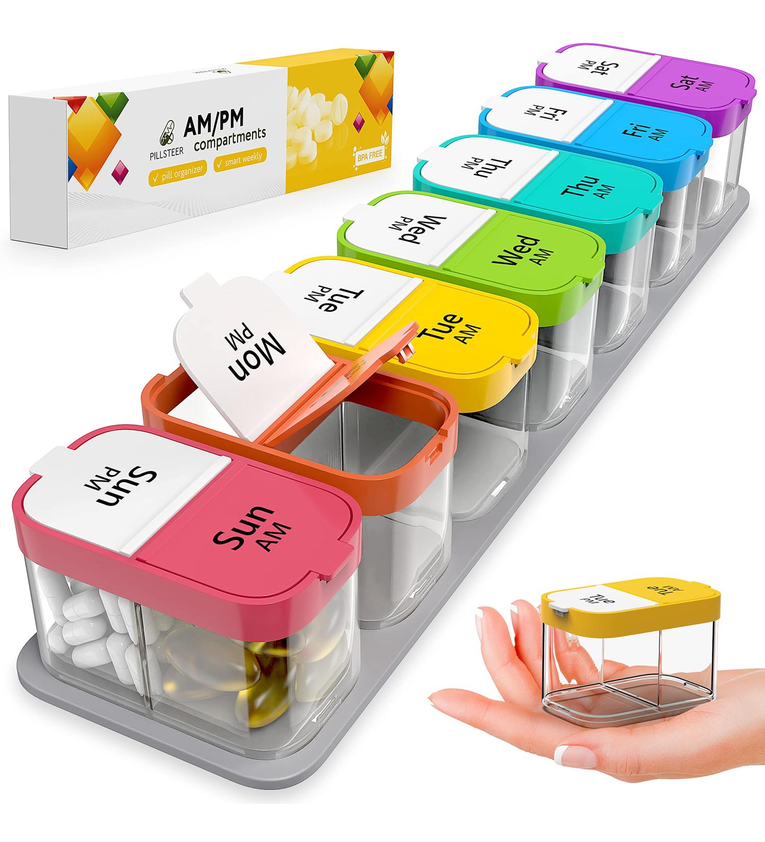 Large 7 Day Pill Organizer - AM/PM Pill Box Case - Weekly Medication Vitamin Organizer - 7 Day Pill Container - Buy Online on GoSupps.com